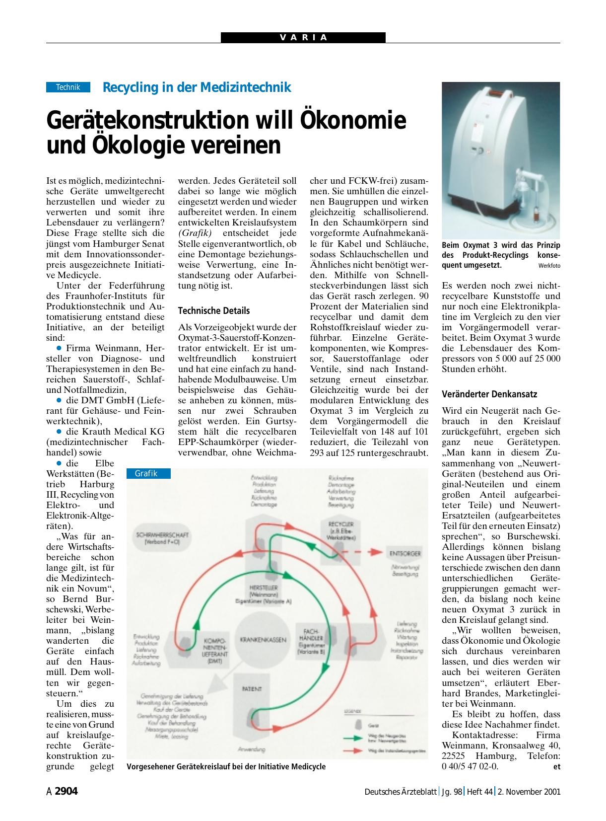 Vorschauseite 1: Recycling in der Medizintechnik: Gerätekonstruktion will Ökonomie und Ökologie vereinen