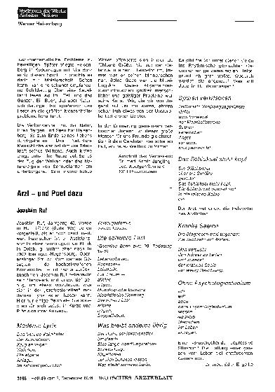 Vorschauseite 1: Arzt — und Poet dazu: Joachim Ruf