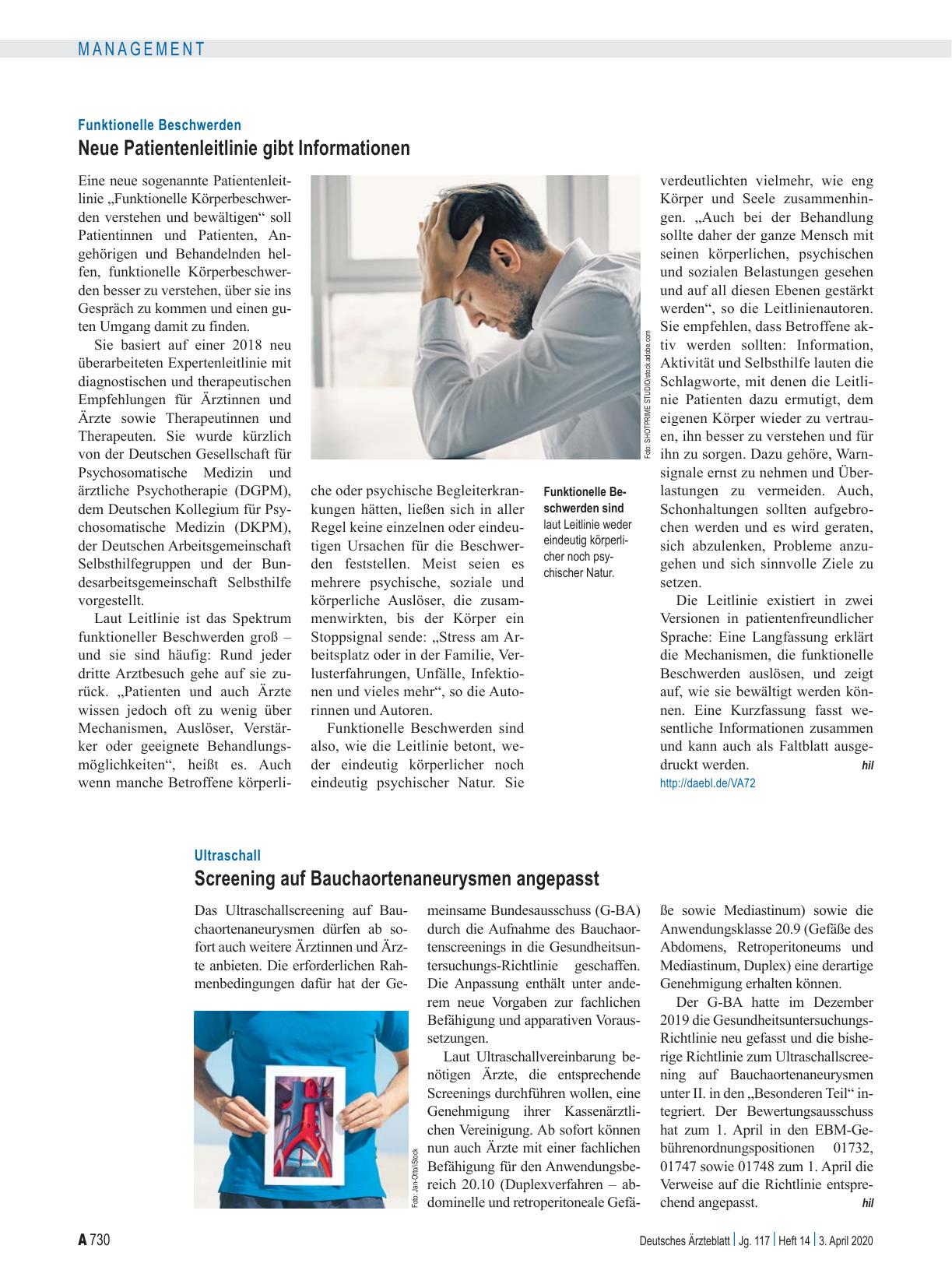 Vorschauseite 1: Funktionelle Beschwerden: Neue Patientenleitlinie gibt Informationen