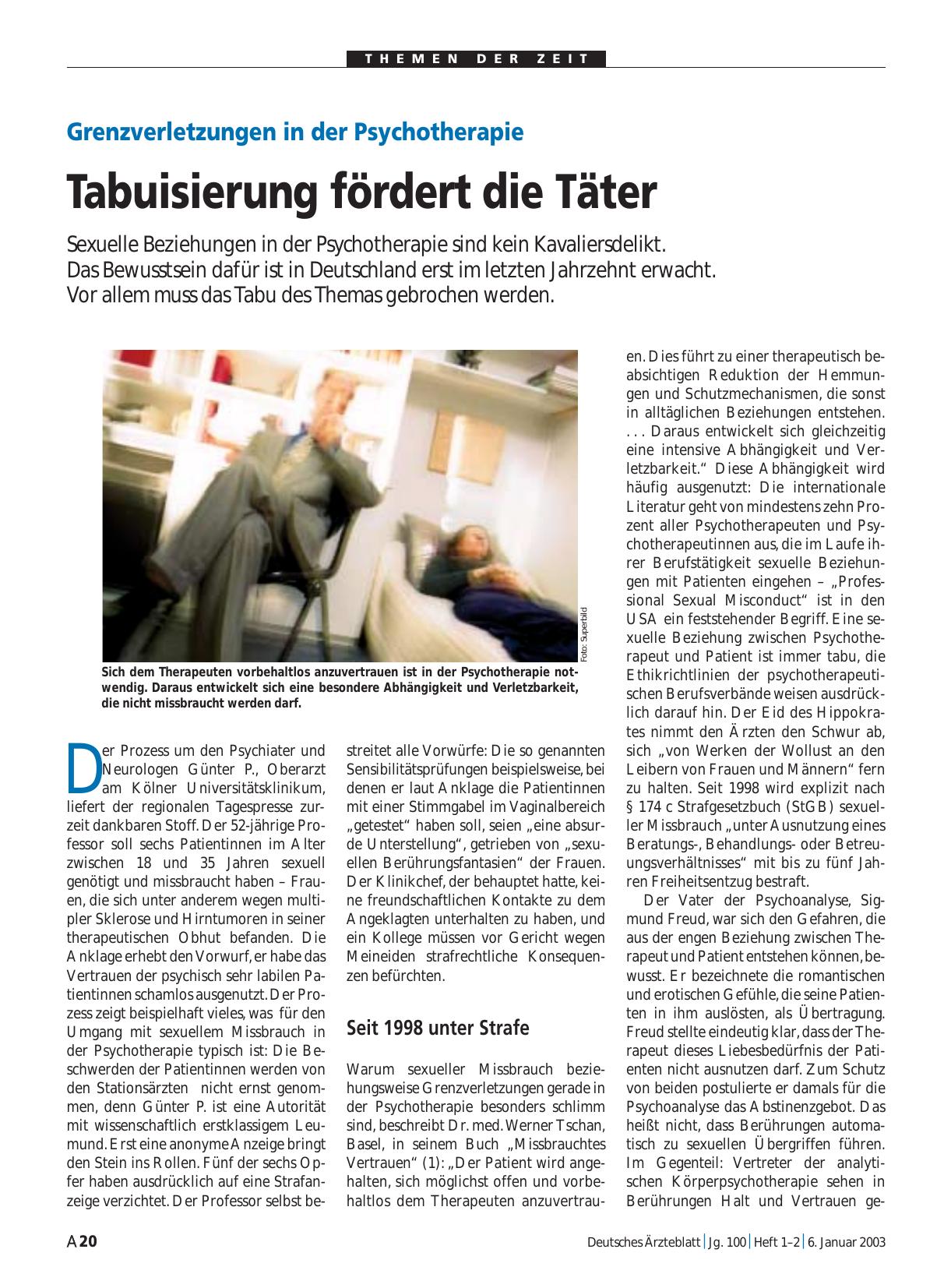 Vorschauseite 1: Grenzverletzungen in der Psychotherapie: Tabuisierung fördert die Täter