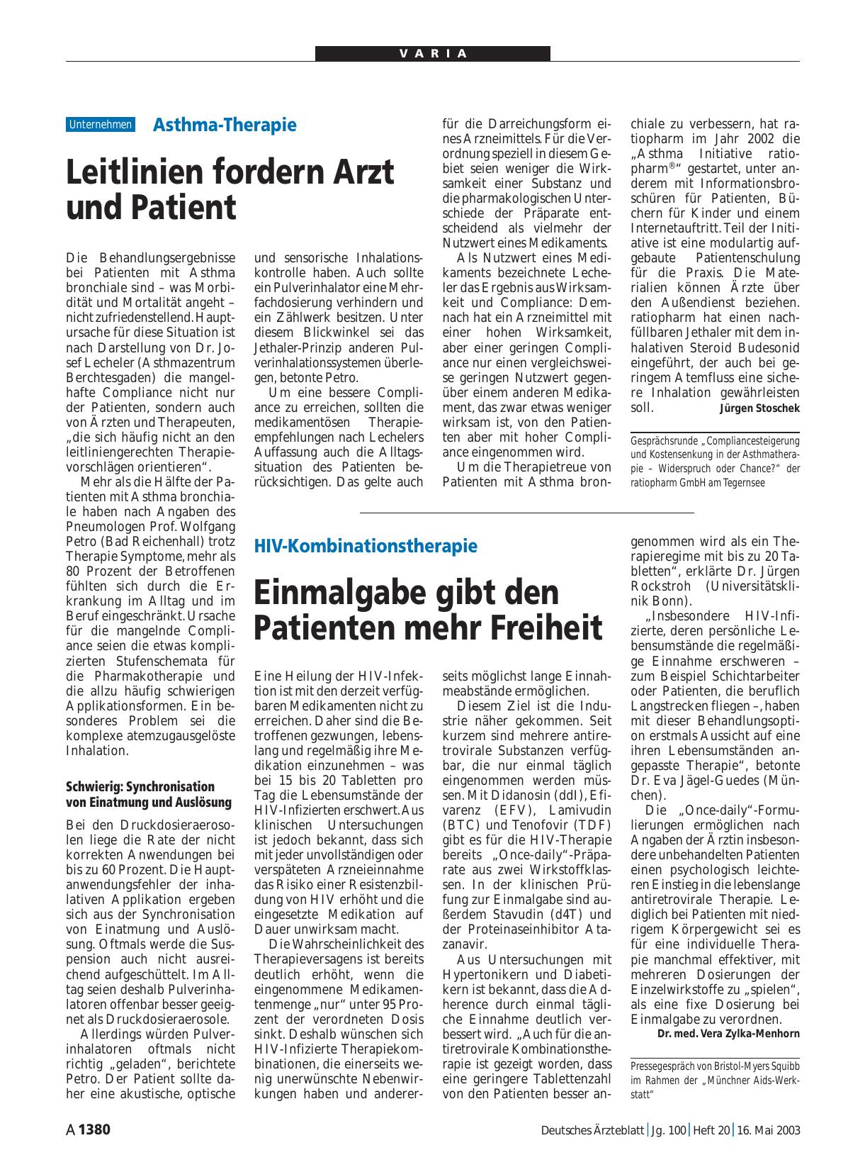 Vorschauseite 1: Asthma-Therapie: Leitlinien fordern Arzt und Patient