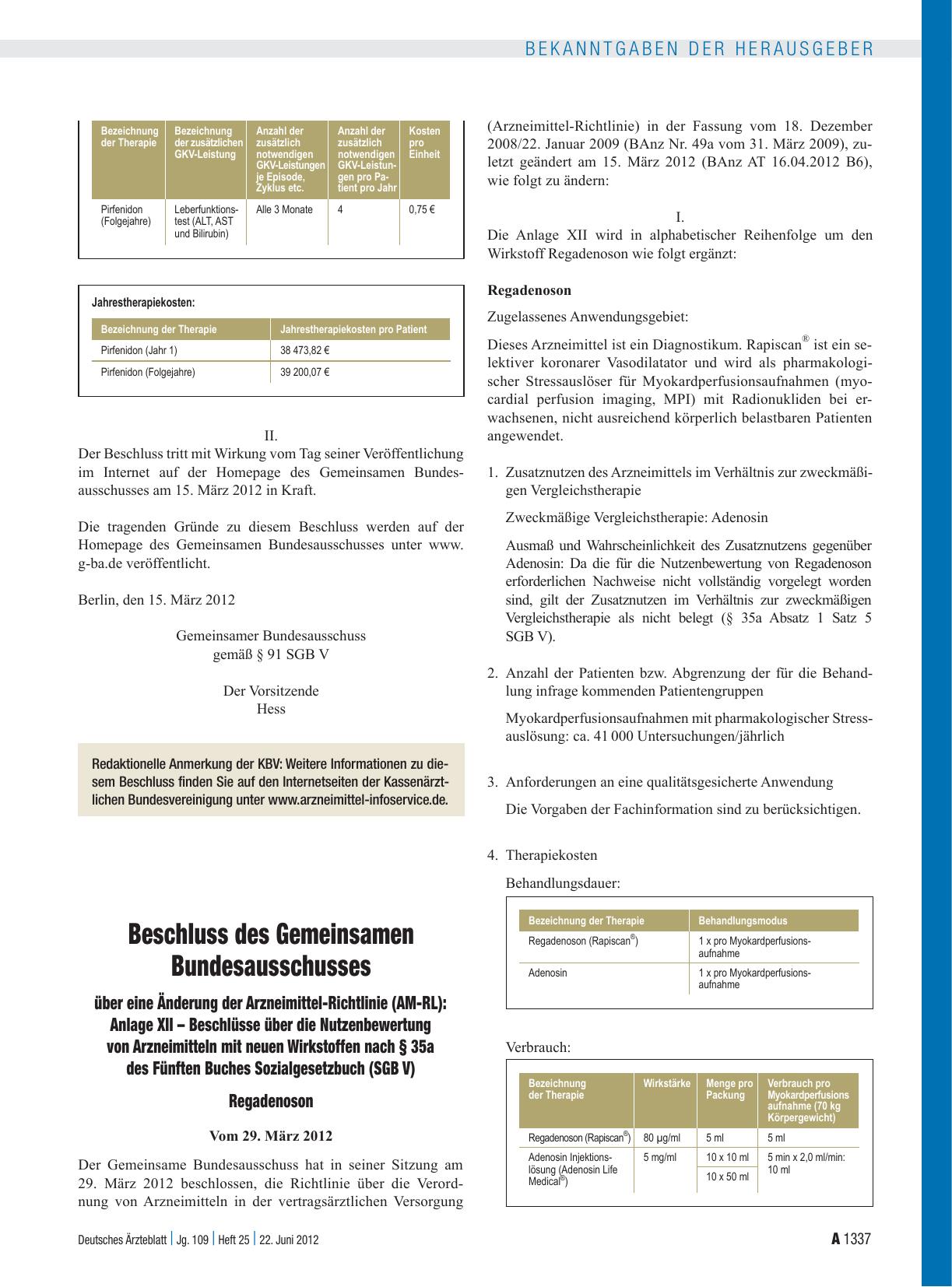 Vorschauseite 1: Beschluss des Gemeinsamen Bundesausschusses über eine Änderung der Arzneimittel-Richtlinie (AM-RL): Anlage XII – Beschlüsse über die Nutzenbewertung von Arzneimitteln mit neuen Wi…