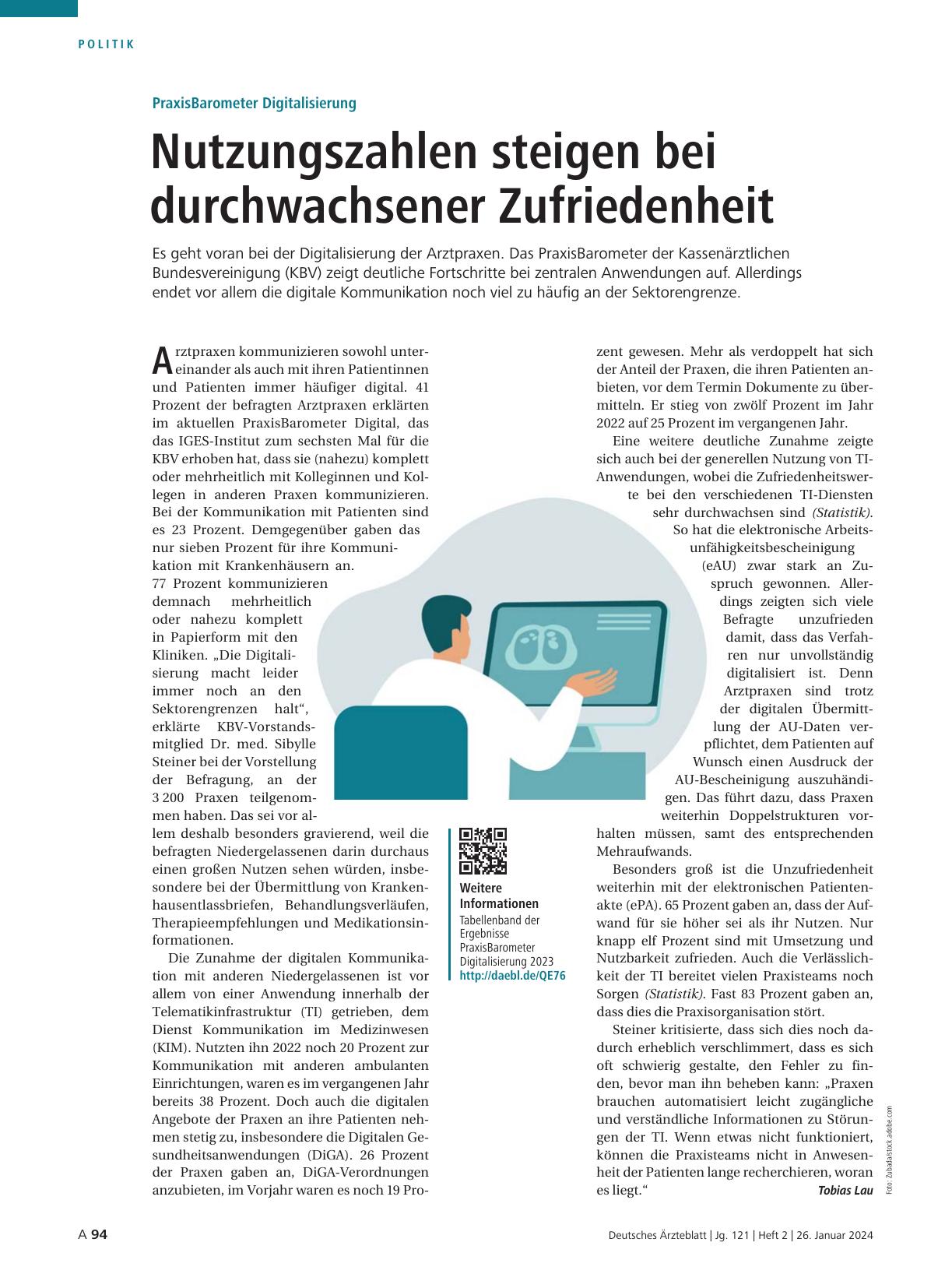 Vorschauseite 1: Praxisbarometer Digitalisierung: Nutzungszahlen steigen bei durchwachsener Zufriedenheit