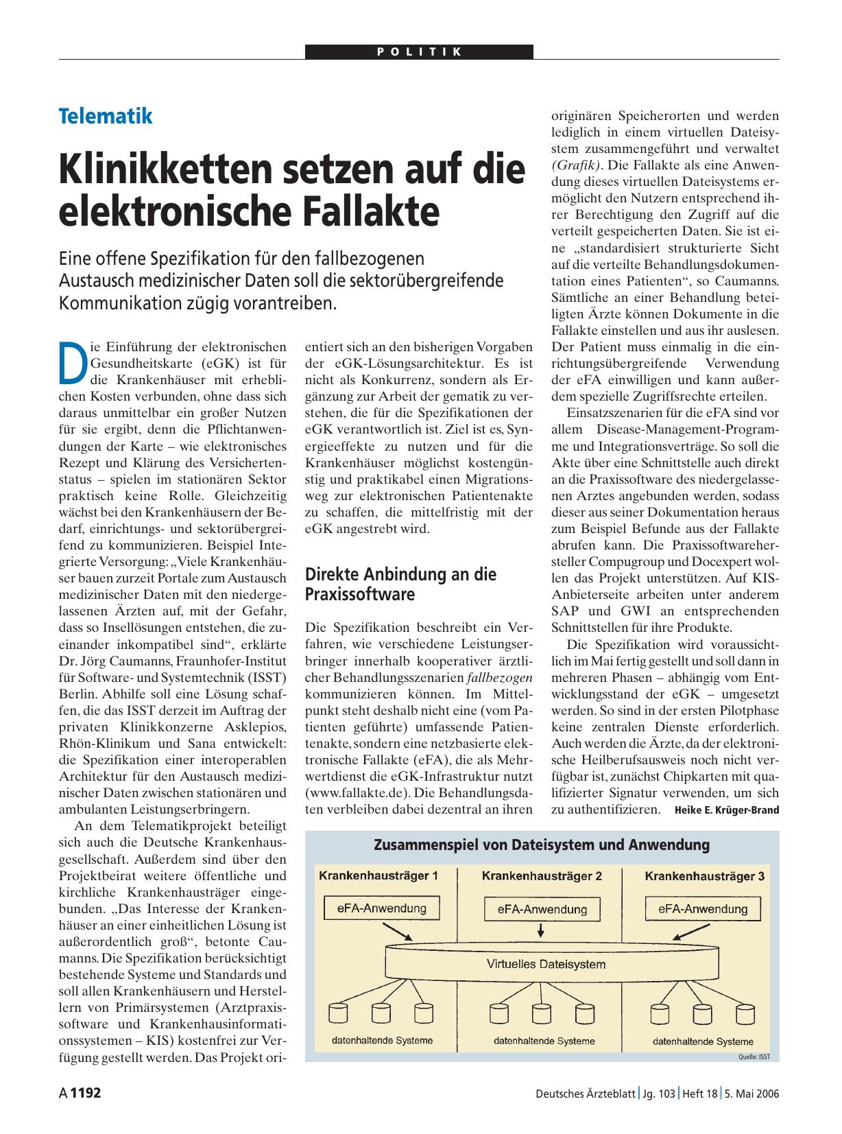 Vorschauseite 1: Telematik: Klinikketten setzen auf die elektronische Fallakte