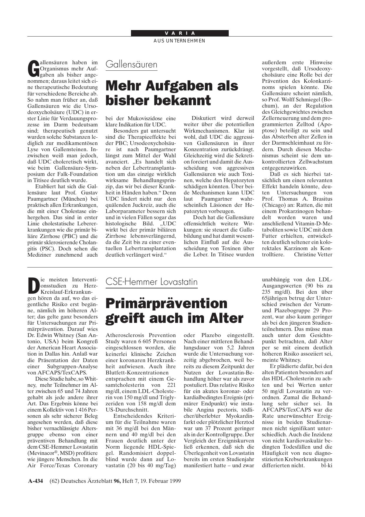 Vorschauseite 1: CSE-Hemmer Lovastatin: Primärprävention greift auch im Alter