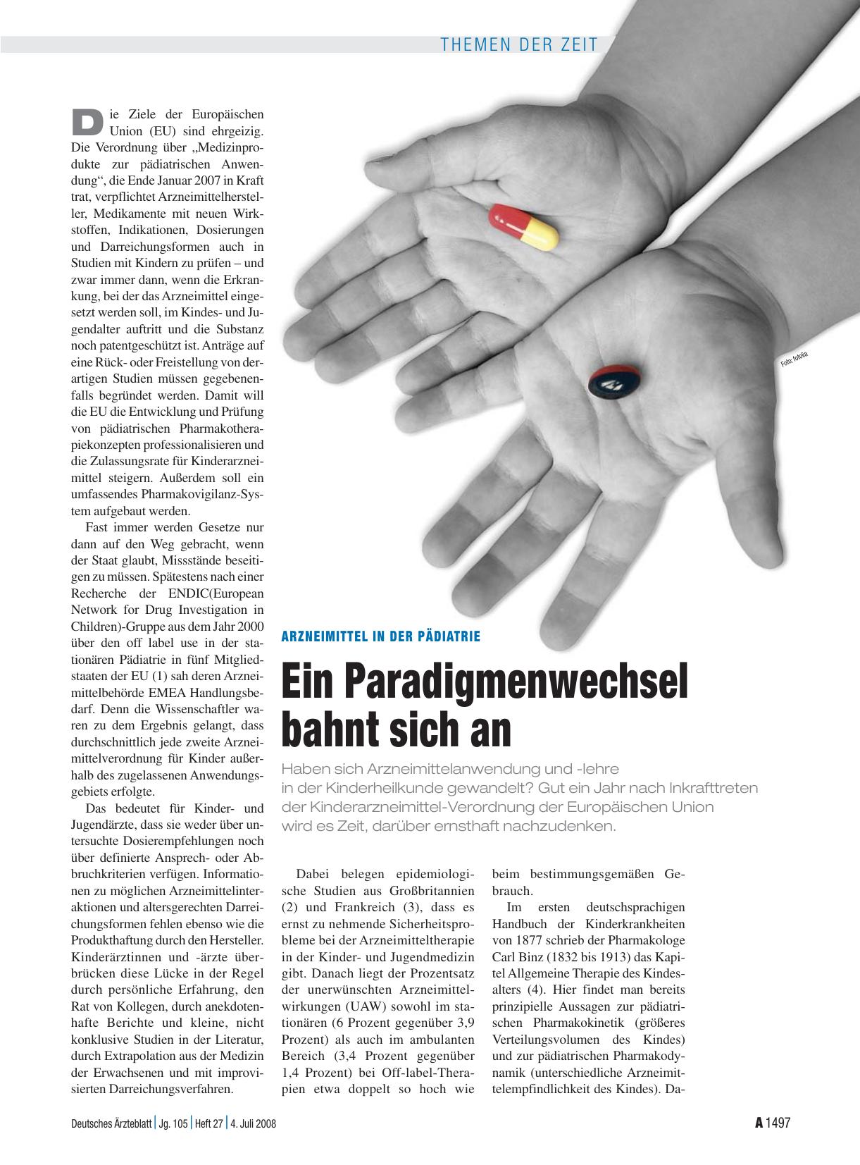 Vorschauseite 1: Arzneimittel in der Pädiatrie: Ein Paradigmenwechsel bahnt sich an