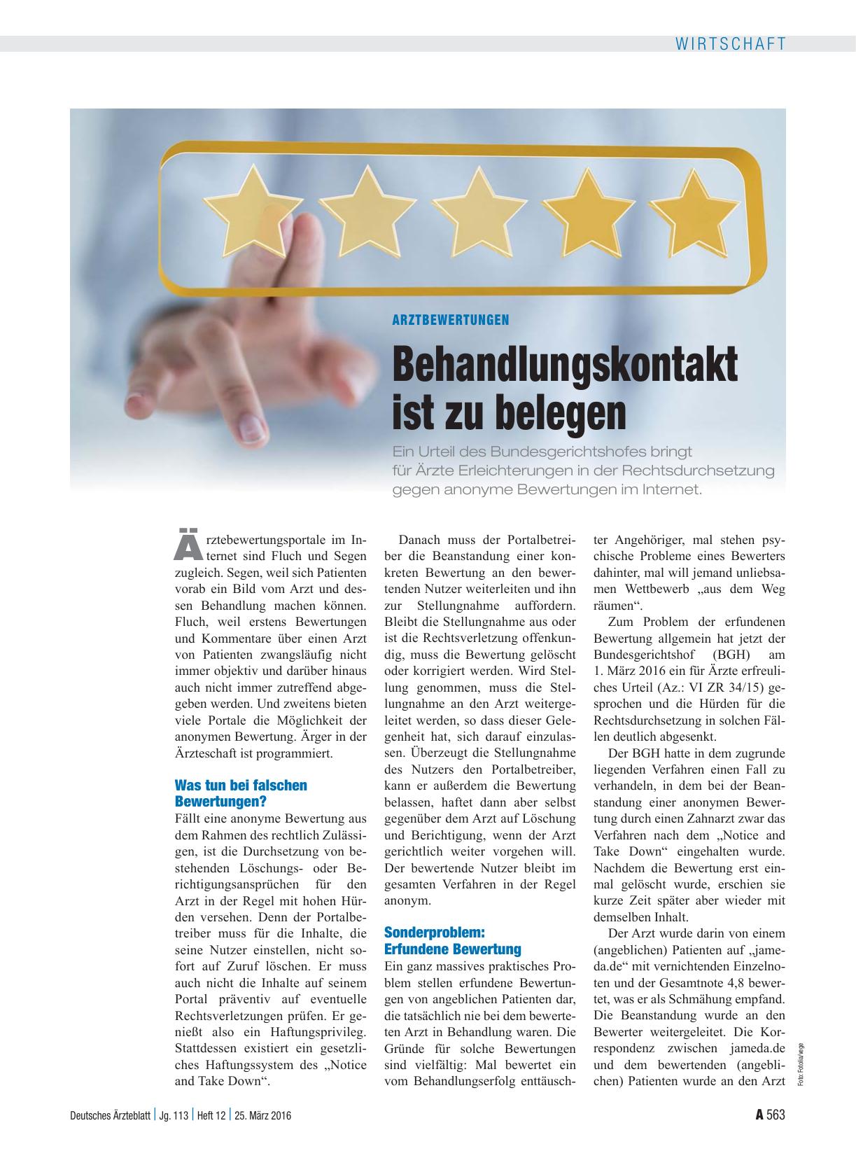 Vorschauseite 1: Arztbewertungen: Behandlungskontakt ist zu belegen
