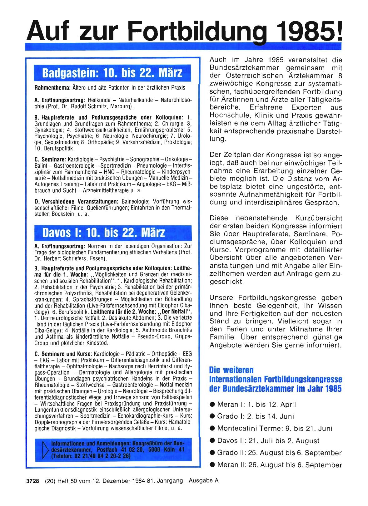 Vorschauseite 1: Auf zur Fortbildung 1985!