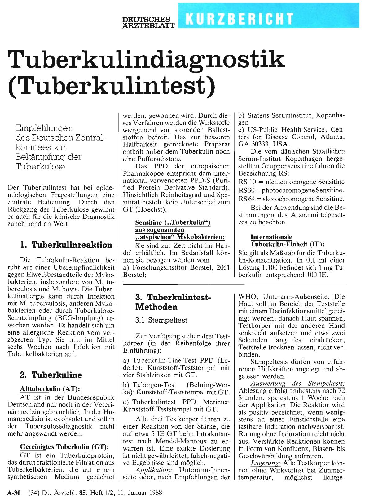 Vorschauseite 1: Tuberkulindiagnostik (Tuberkulintest)