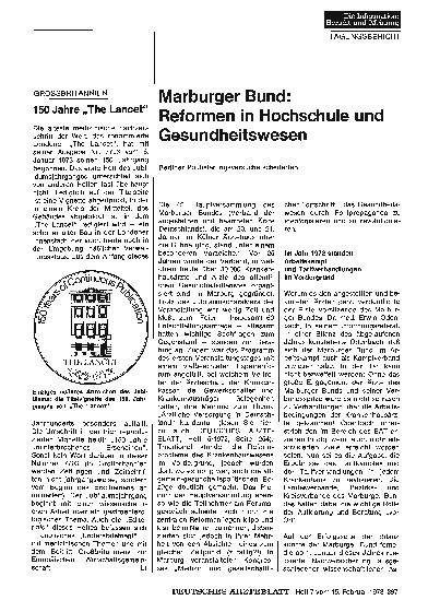 Vorschauseite 1: Grossbritannien: 150 Jahre „The Lancet"