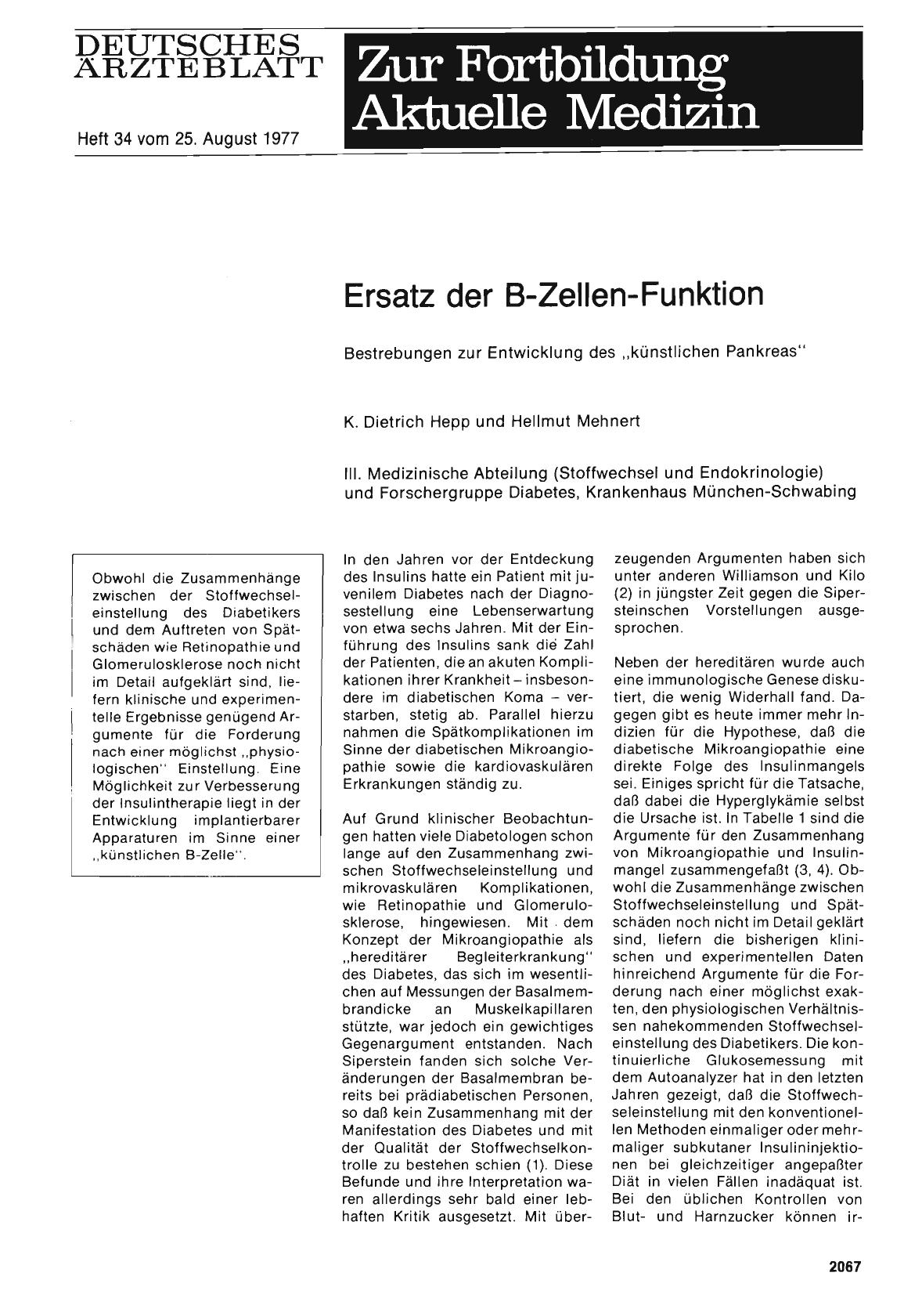 Vorschauseite 1: Ersatz der B-Zellen-Funktion: Bestrebungen zur Entwicklung des „künstlichen Pankreas“