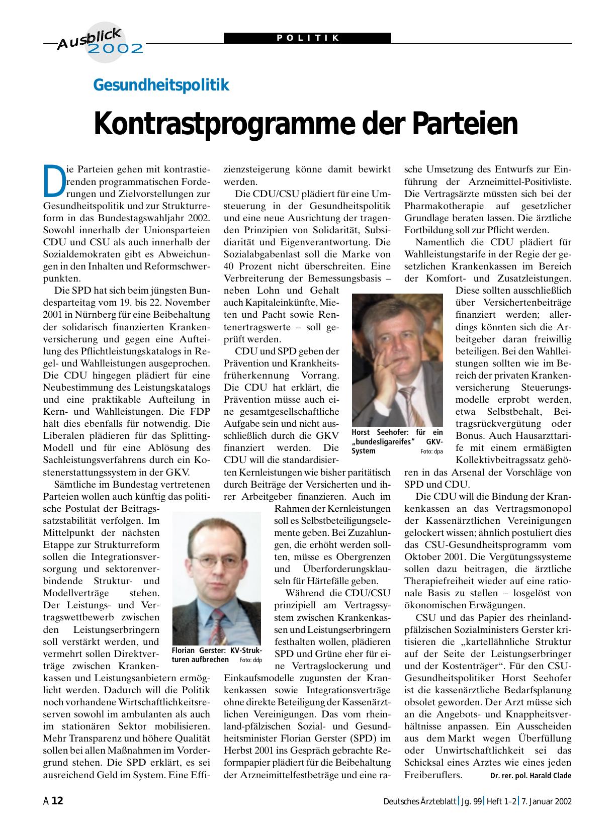 Vorschauseite 1: Gesundheitspolitik: Kontrastprogramme der Parteien