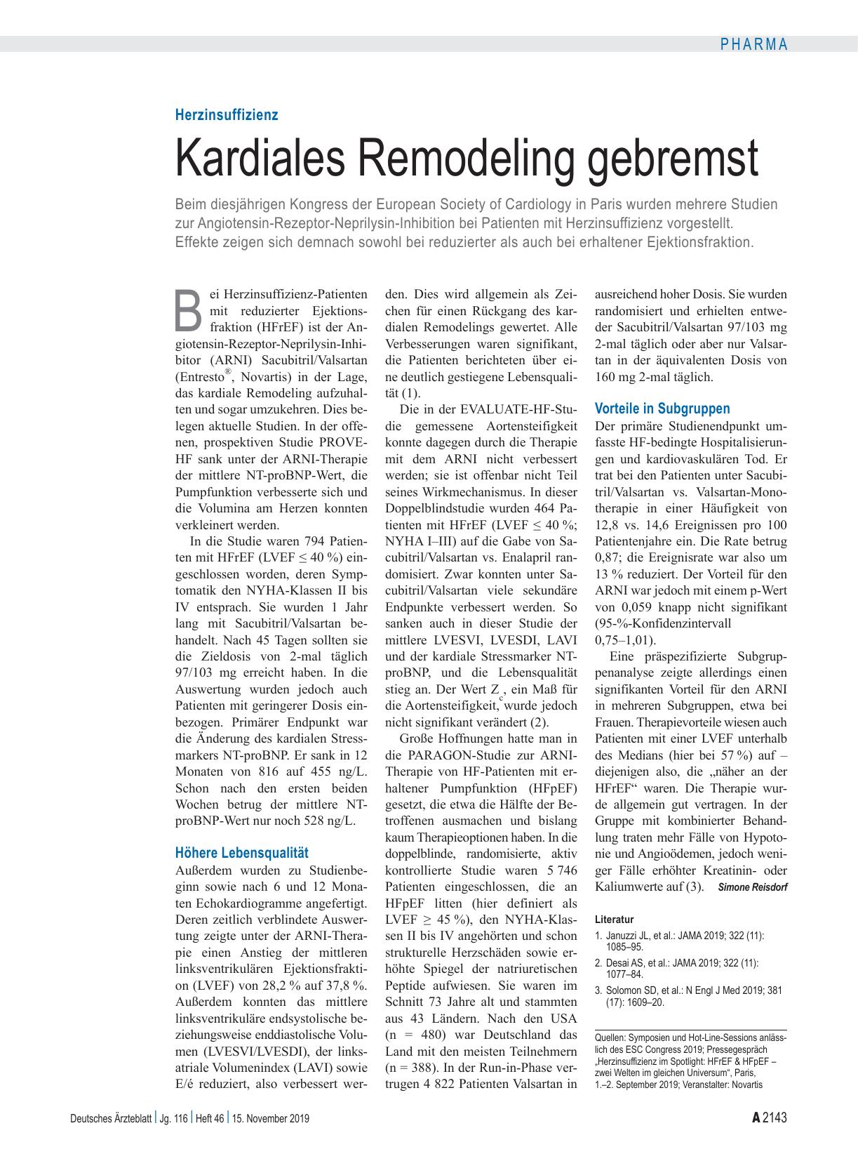 Vorschauseite 1: Herzinsuffizienz: Kardiales Remodeling gebremst