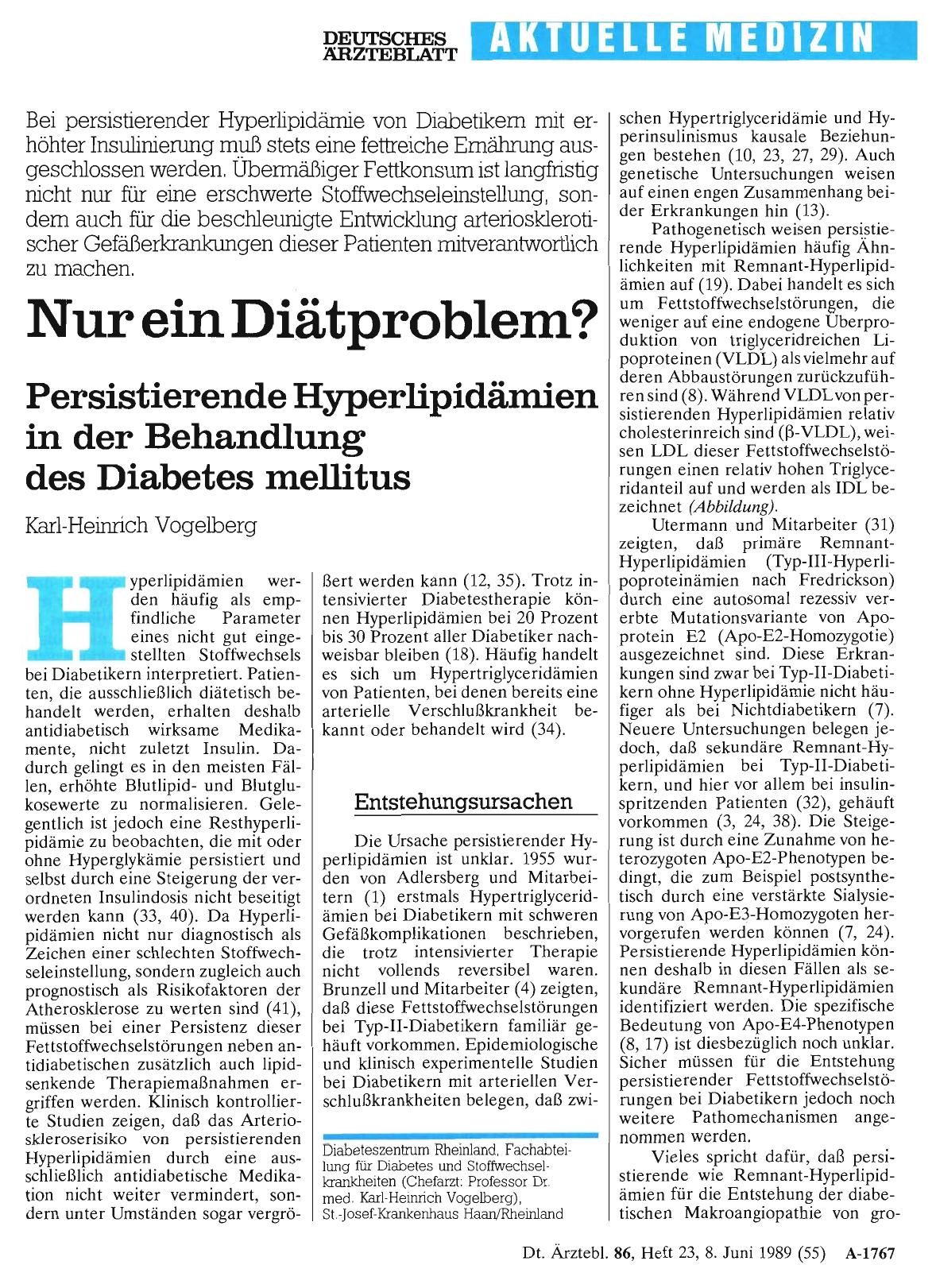 Vorschauseite 1: Nur ein Diätproblem? : Persistierende Hyperlipidämien in der Behandlung des Diabetes mellitus