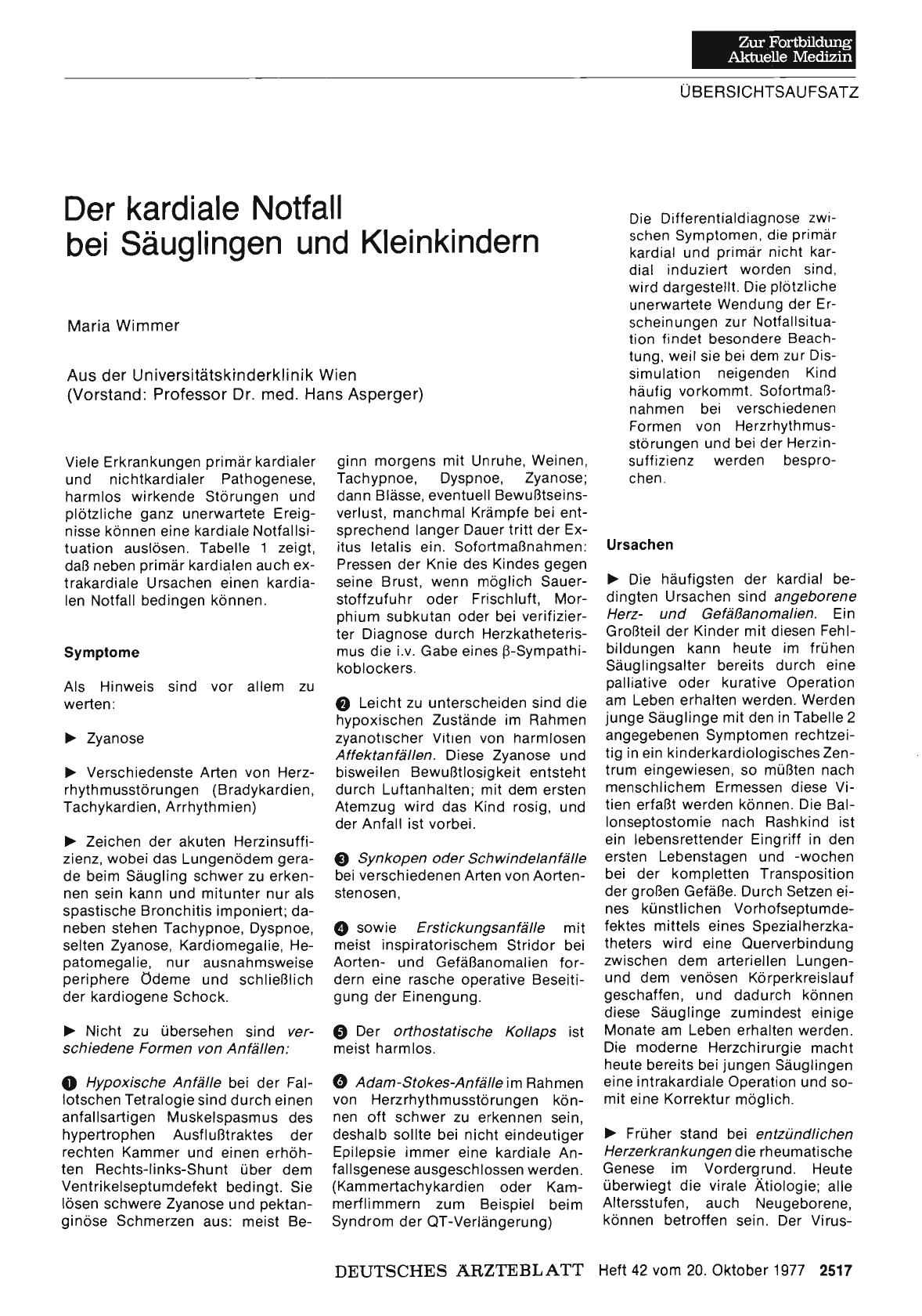 Vorschauseite 1: Der kardiale Notfall bei Säuglingen und Kleinkindern