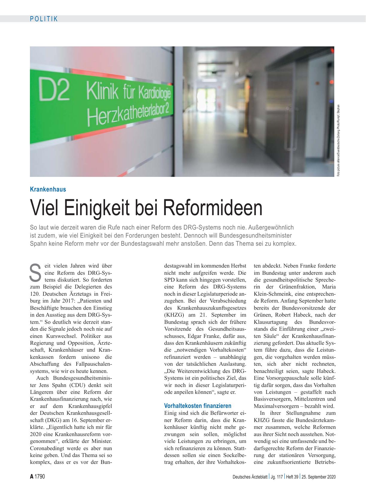 Vorschauseite 1: Krankenhaus: Viel Einigkeit bei Reformideen
