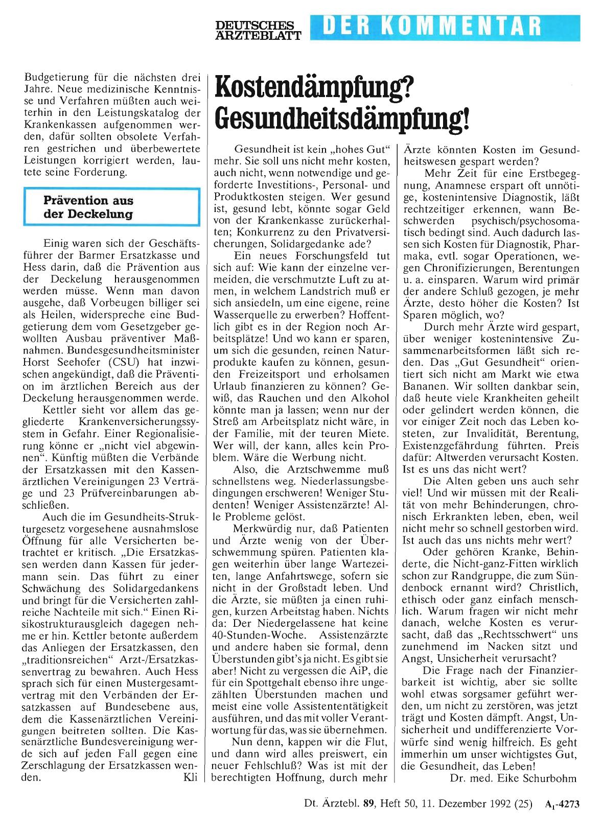 Vorschauseite 1: Kostendämpfung? Gesundheitsdämpfung!