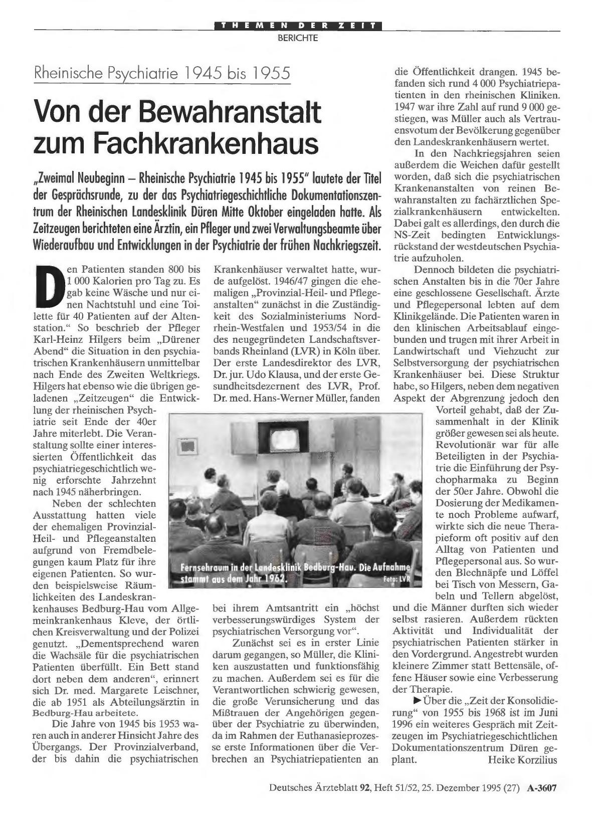 Vorschauseite 1: Rheinische Psychiatrie 1945 bis 1955: Von der Bewahranstalt zum Fachkrankenhaus