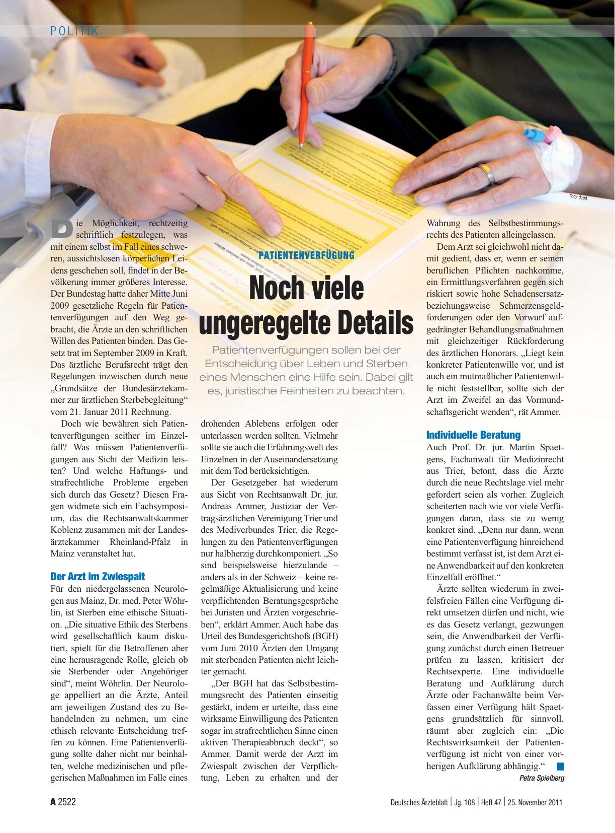 Vorschauseite 1: Patientenverfügung: Noch viele ungeregelte Details