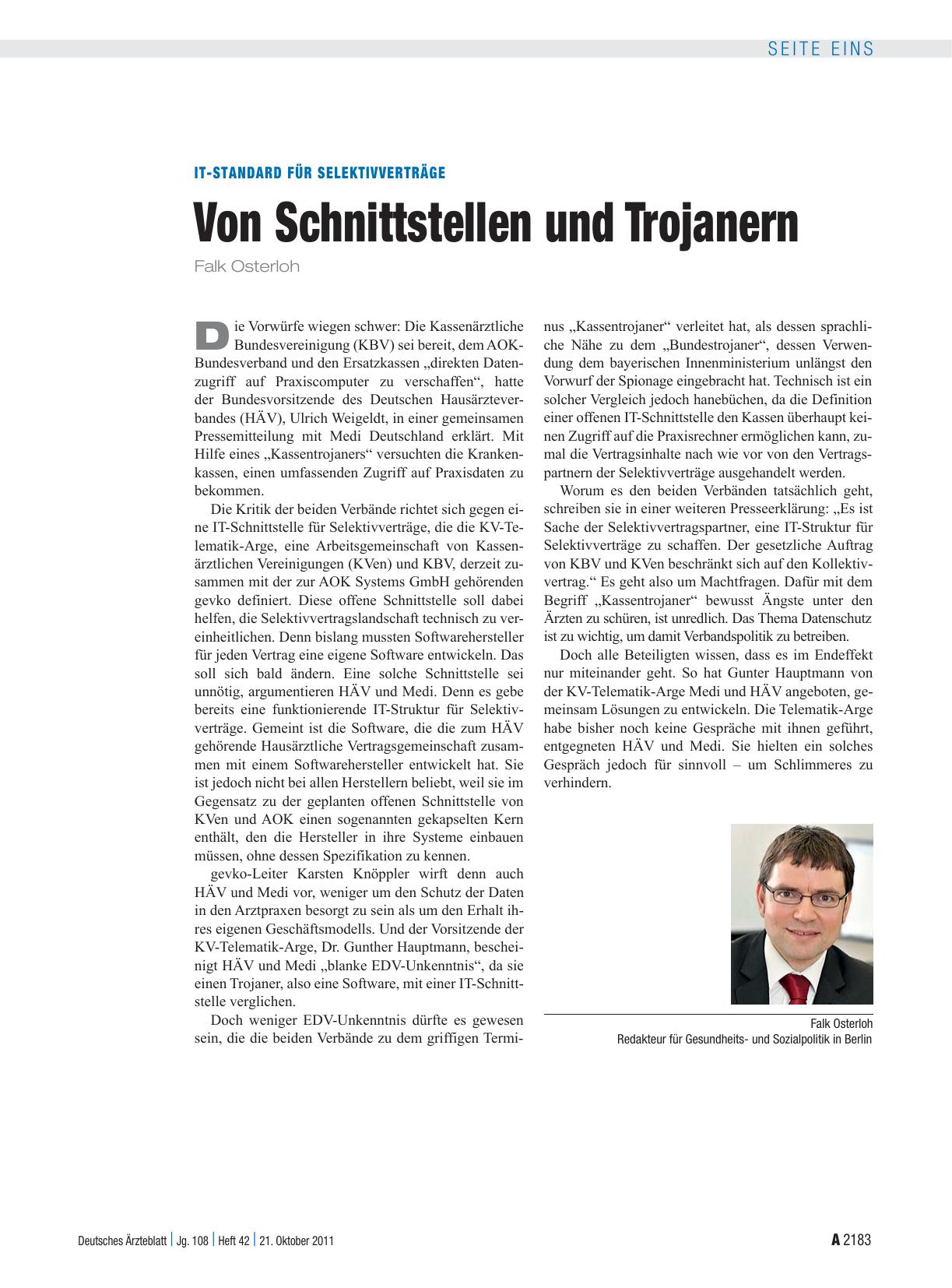Vorschauseite 1: IT-Standard für Selektivverträge: Von Schnittstellen und Trojanern