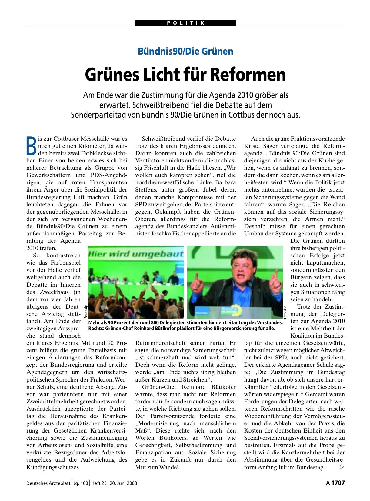 Vorschauseite 1: Bündnis90/Die Grünen: Grünes Licht für Reformen