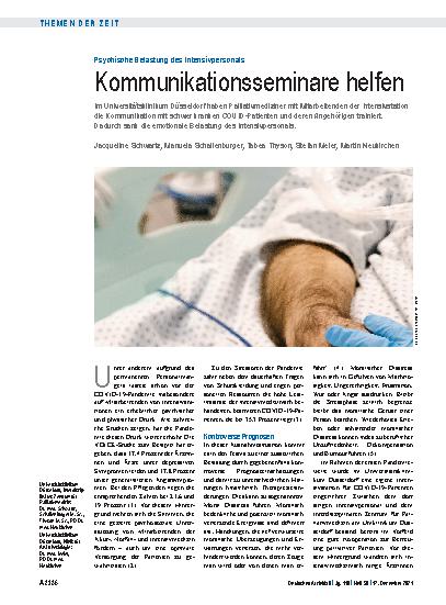 Vorschauseite 1: Psychische Belastung des Intensivpersonals: Kommunikationsseminare helfen