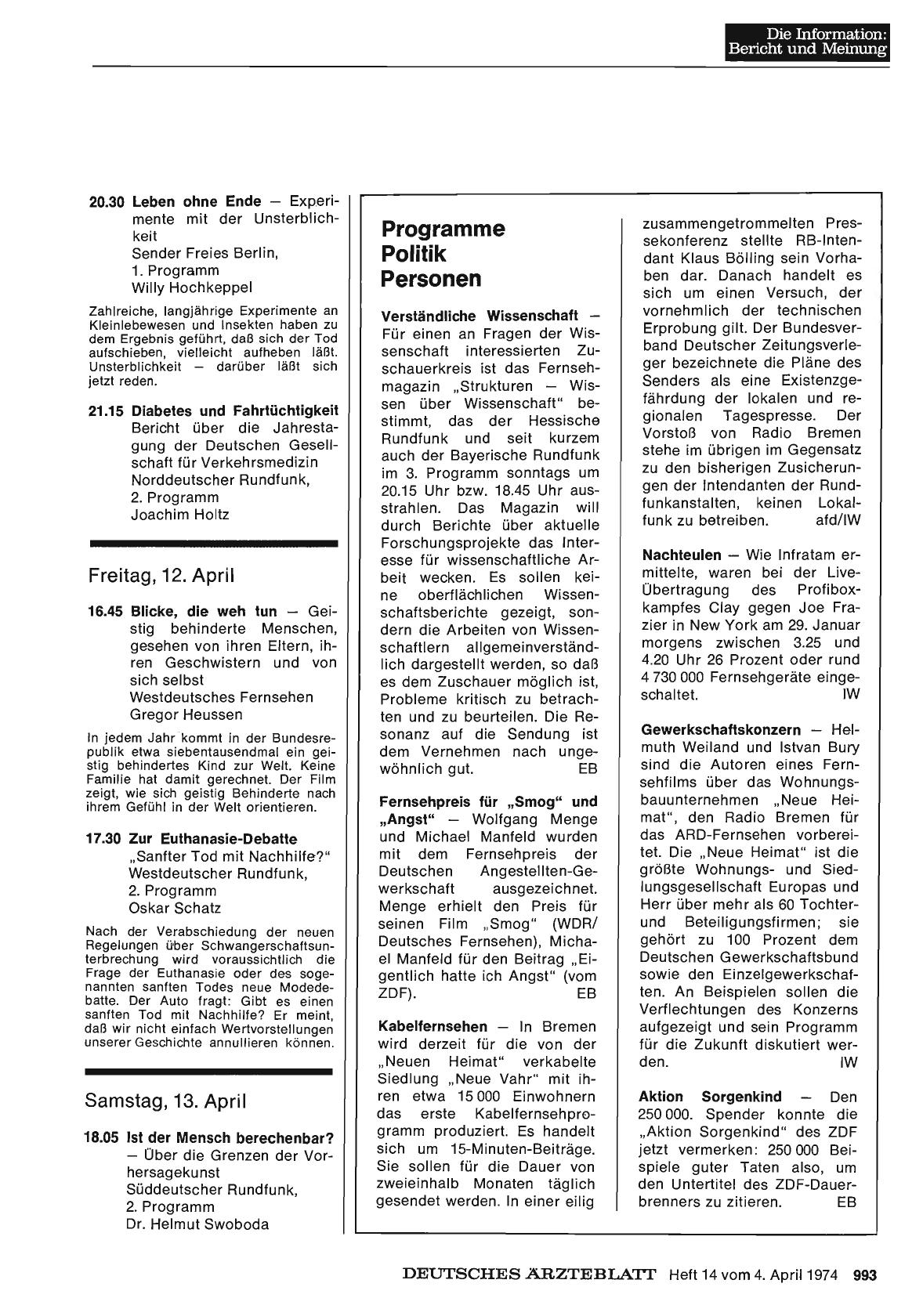 Vorschauseite 1: Programme Politik Personen