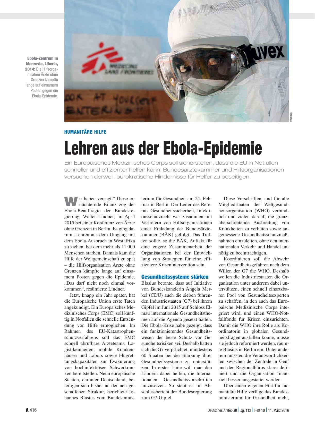 Vorschauseite 1: Humanitäre Hilfe: Lehren aus der Ebola-Epidemie