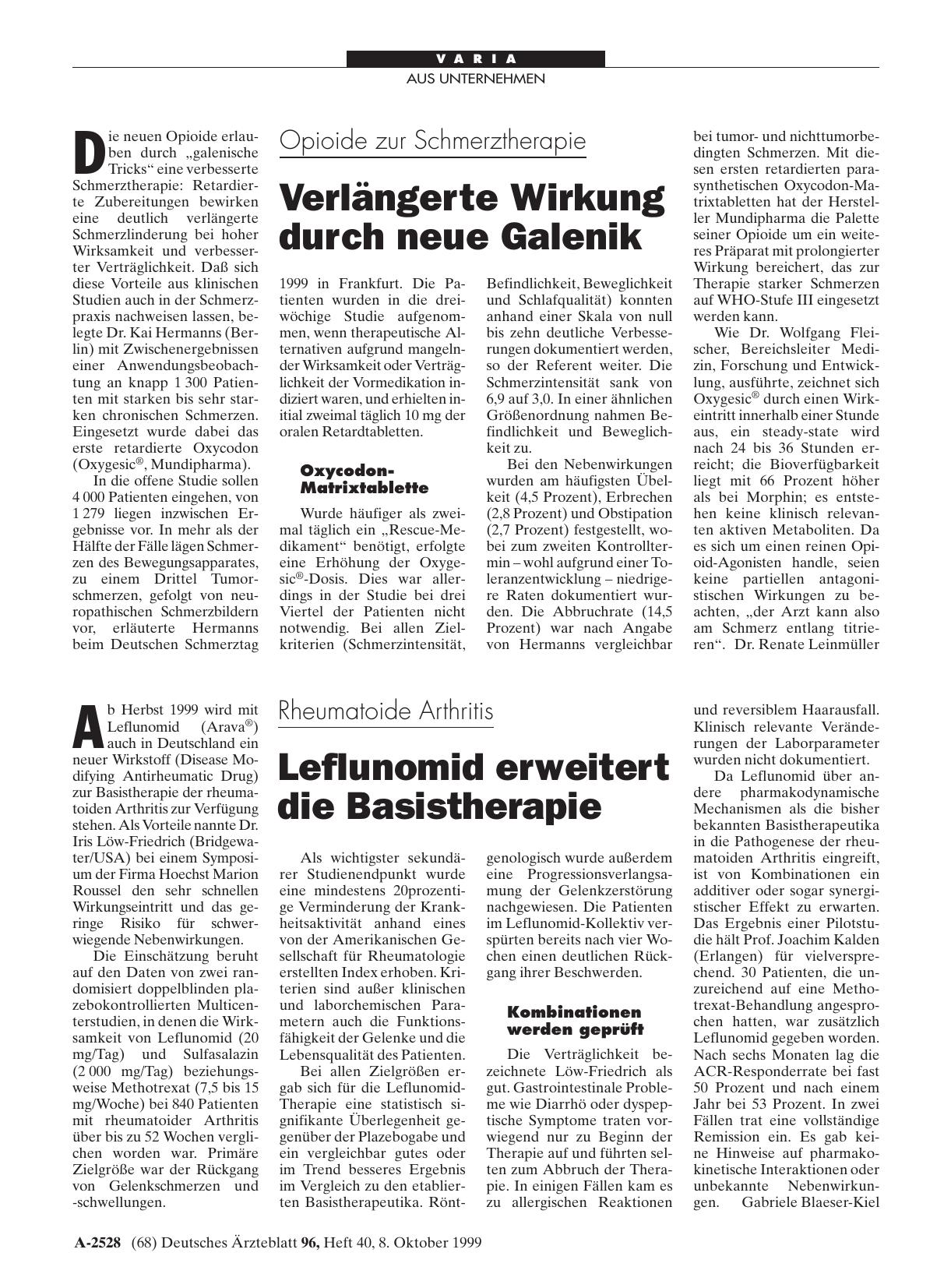 Vorschauseite 1: Rheumatoide Arthritis: Leflunomid erweitert die Basistherapie