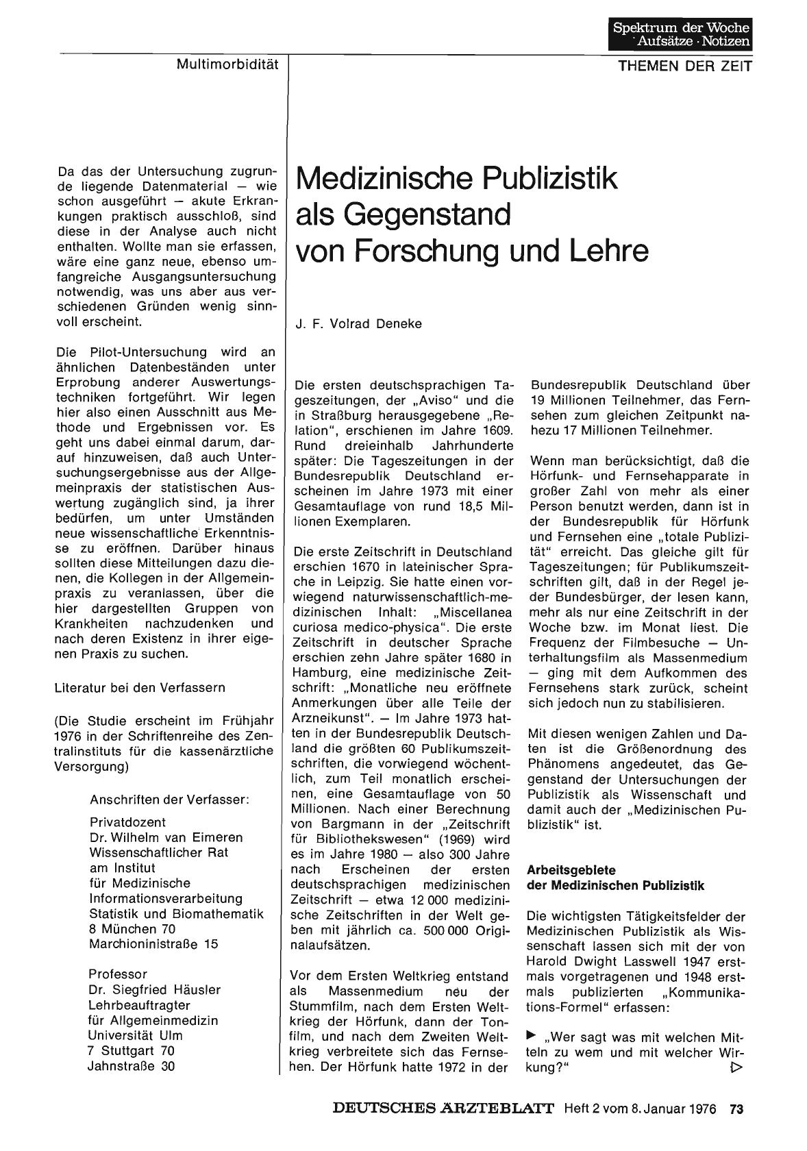 Vorschauseite 1: Medizinische Publizistik als Gegenstand von Forschung und Lehre