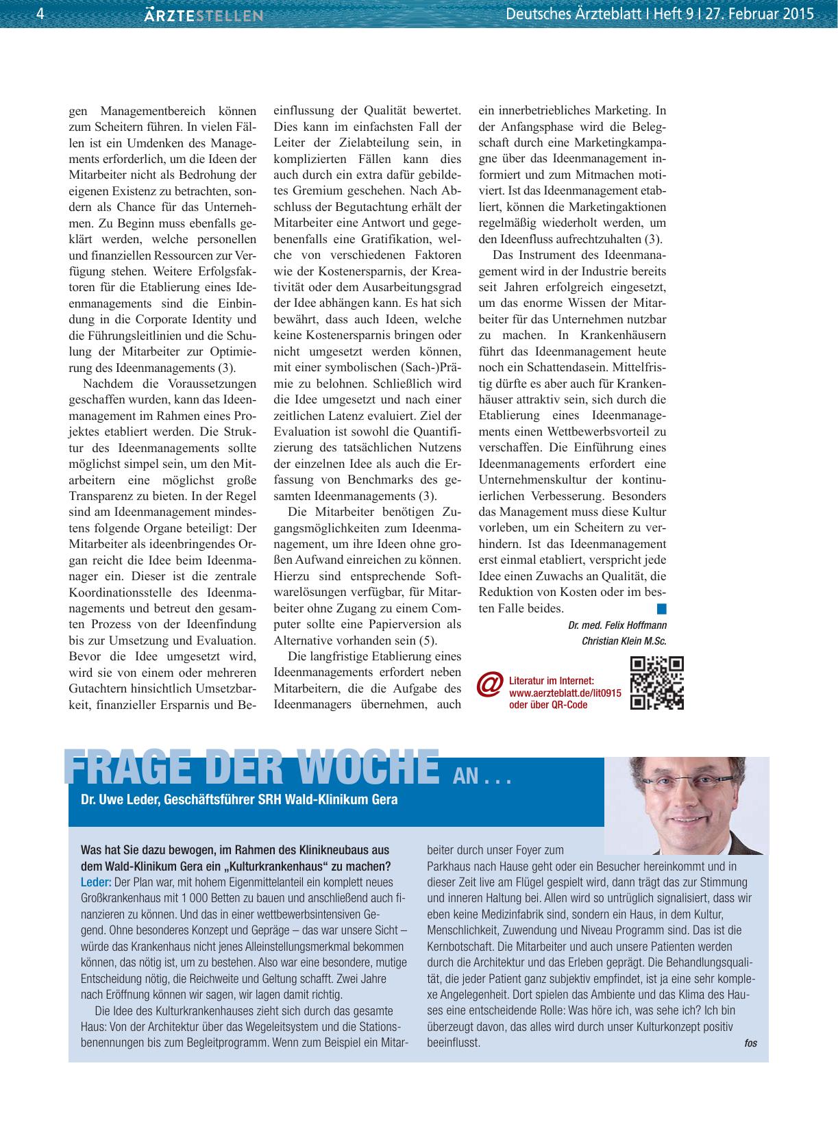 Vorschauseite 1: Frage der Woche an. .. Dr. Uwe Leder, Geschäftsführer SRH Wald-Klinikum Gera