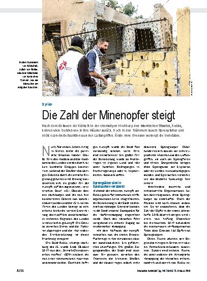 Vorschauseite 1: Syrien: Die Zahl der Minenopfer steigt