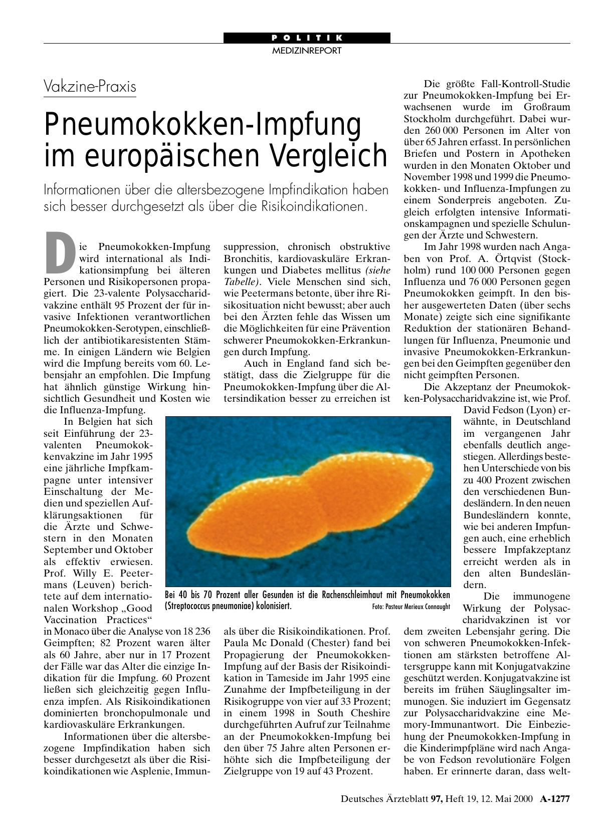 Vorschauseite 1: Vakzine-Praxis: Pneumokokken-Impfung im europäischen Vergleich