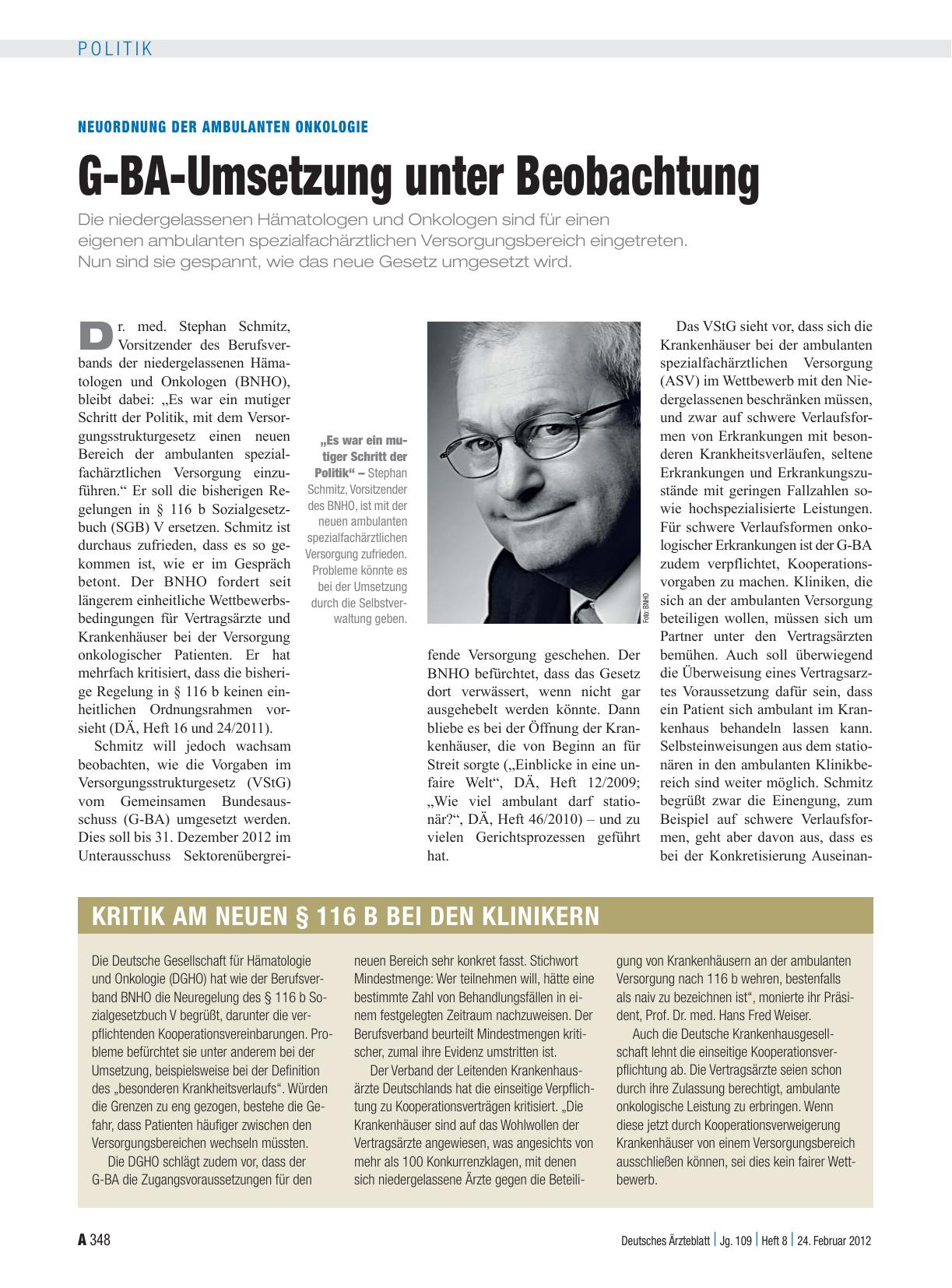 Vorschauseite 1: Neuordnung der ambulanten Onkologie: G-BA-Umsetzung unter Beobachtung