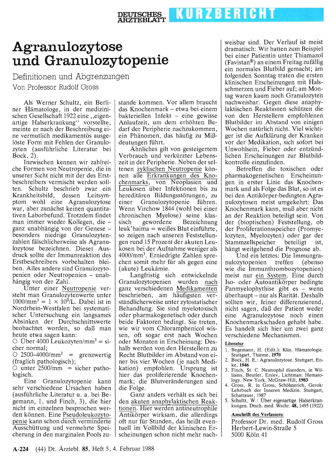 Vorschauseite 1: Agranulozytose und Granulozytopenie