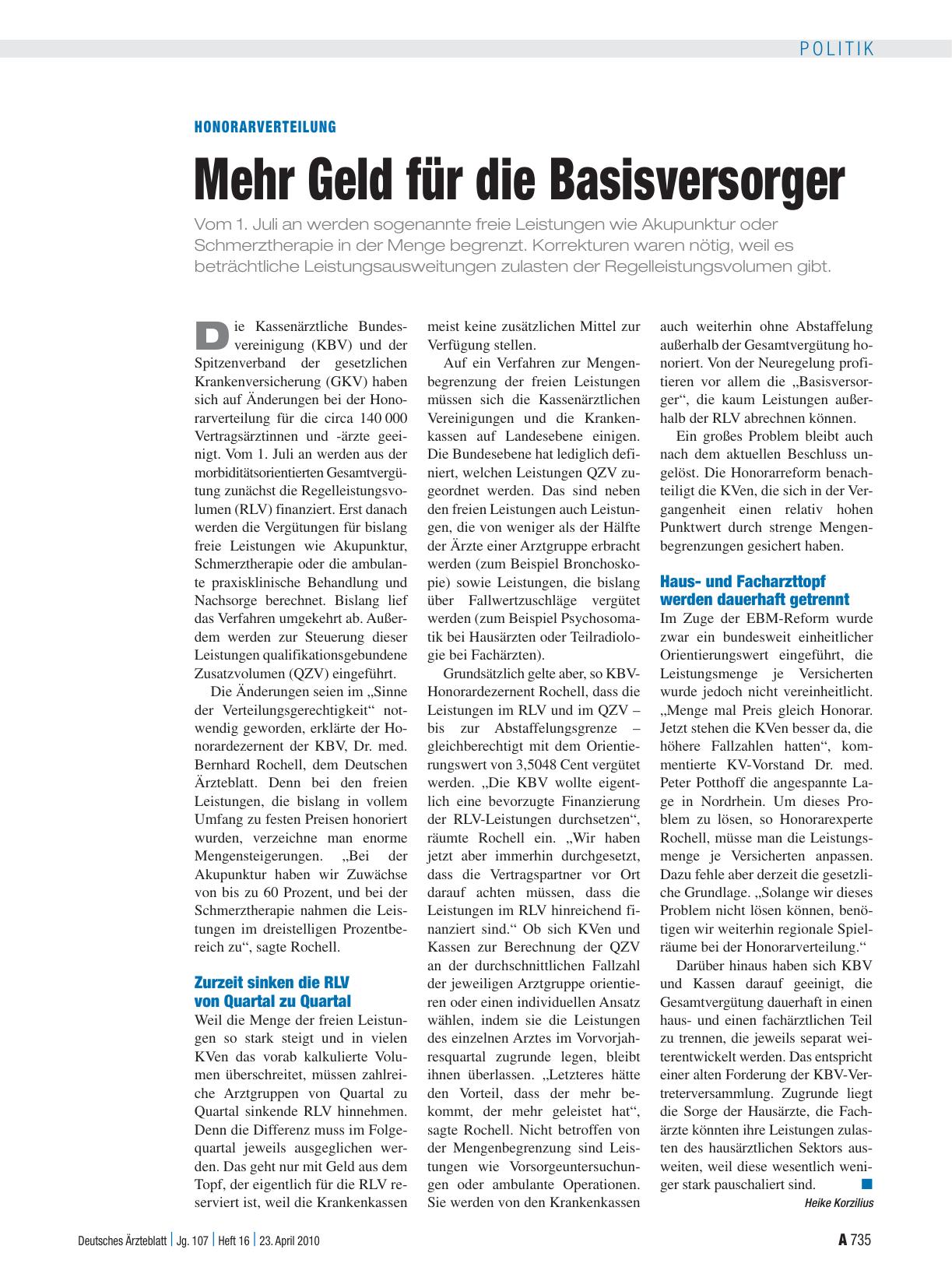 Vorschauseite 1: Honorarverteilung: Mehr Geld für die Basisversorger