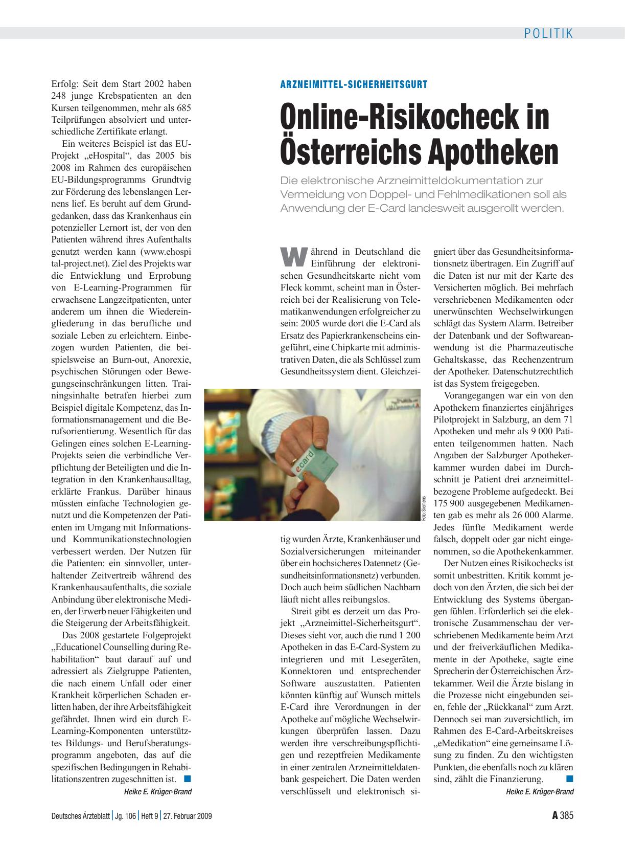 Vorschauseite 1: Arzneimittel-Sicherheitsgurt: Online-Risikocheck in Österreichs Apotheken