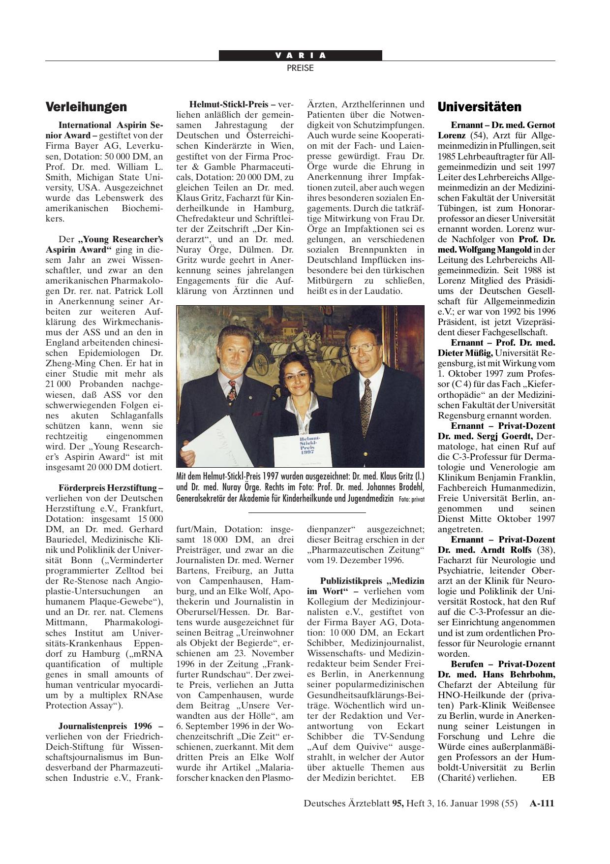 Vorschauseite 1: Helmut-Stickl-Preis