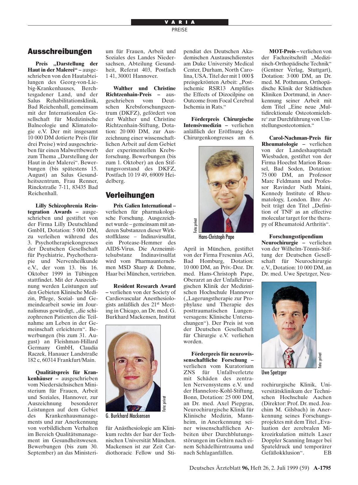 Vorschauseite 1: Verleihungen