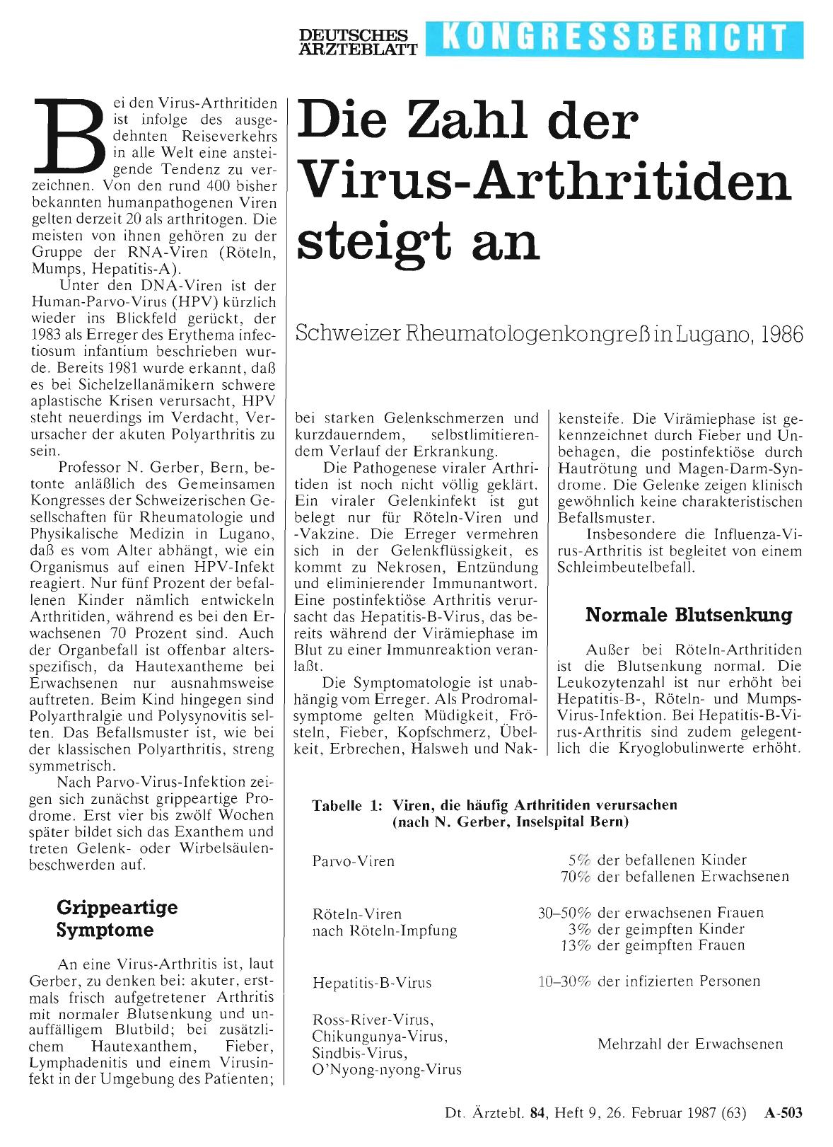 Vorschauseite 1: Die Zahl der Virus-Arthritiden steigt an