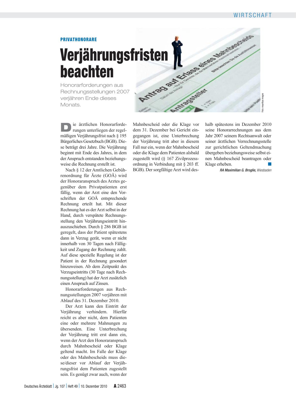 Vorschauseite 1: Privathonorare: Verjährungsfristen beachten