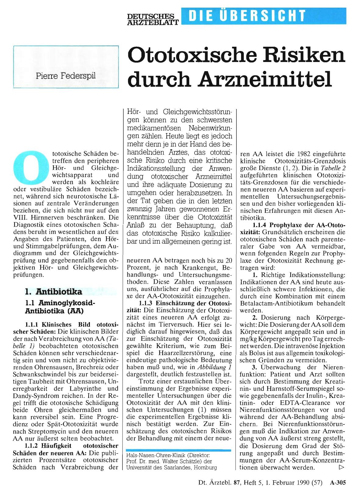 Vorschauseite 1: Ototoxische Risiken durch Arzneimittel