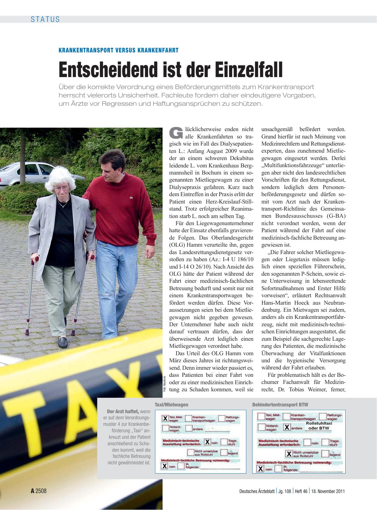 Vorschauseite 1: Krankentransport versus Krankenfahrt: Entscheidend ist der Einzelfall