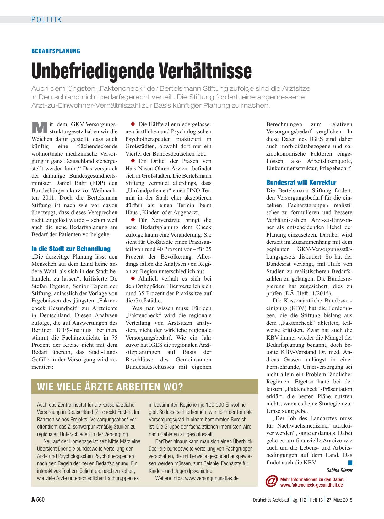 Vorschauseite 1: Bedarfsplanung: Unbefriedigende Verhältnisse