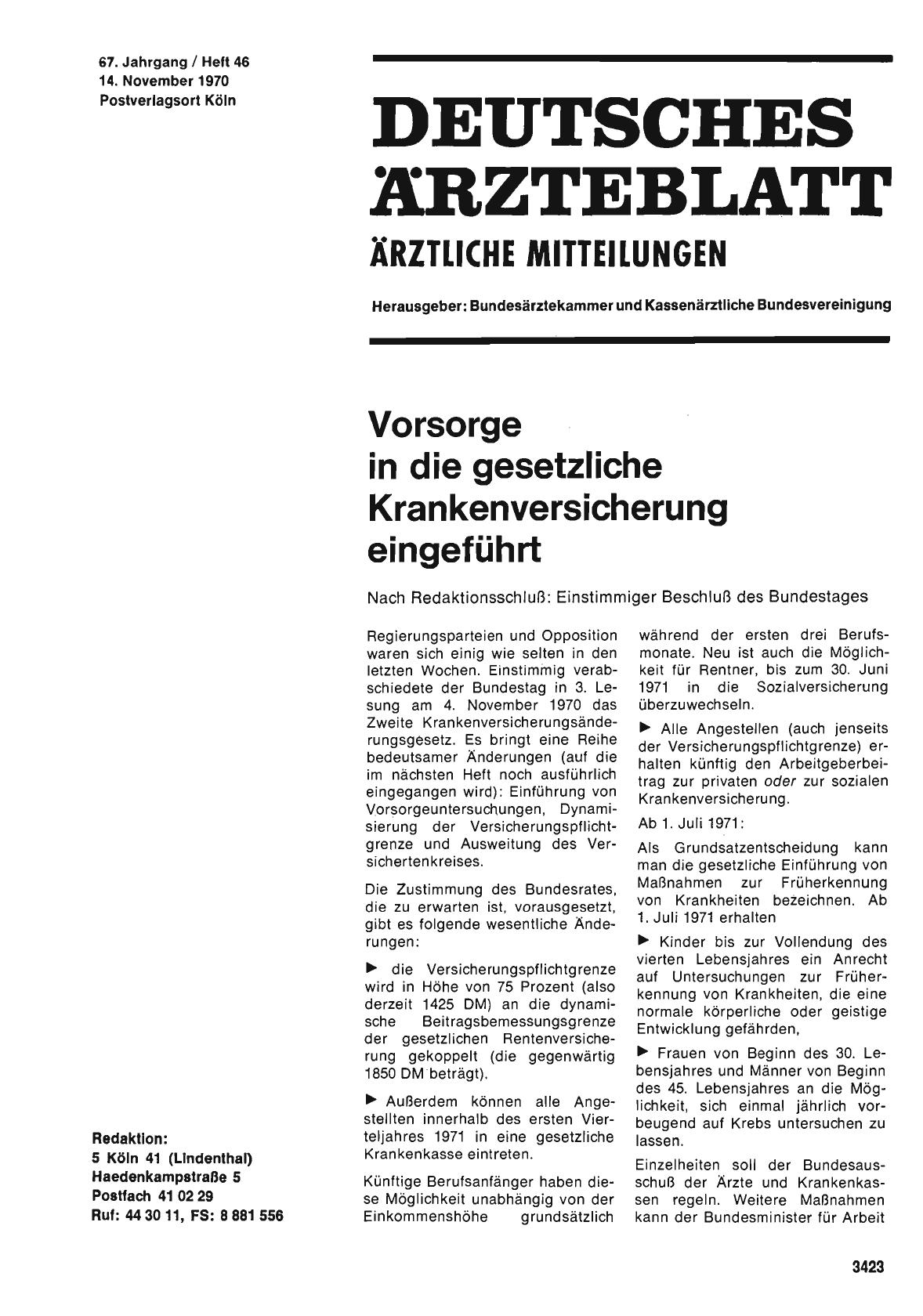 Vorschauseite 1: Vorsorge in die gesetzliche Krankenversicherung eingeführt