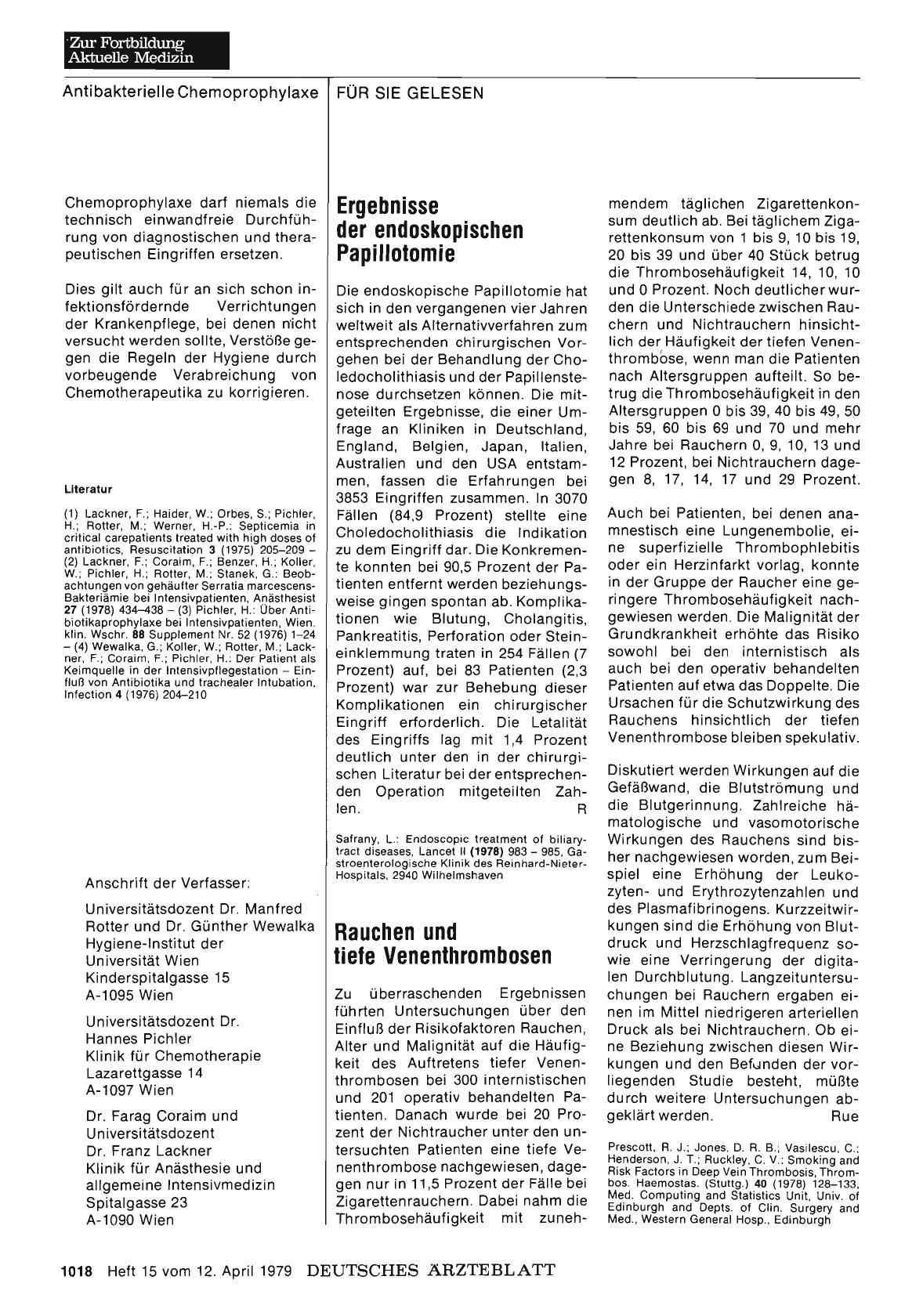 Vorschauseite 1: Rauchen und tiefe Venenthrombosen