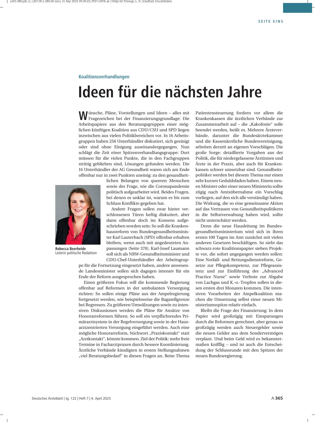 Vorschauseite 1: Koalitionsverhandlungen: Ideen für die nächsten Jahre