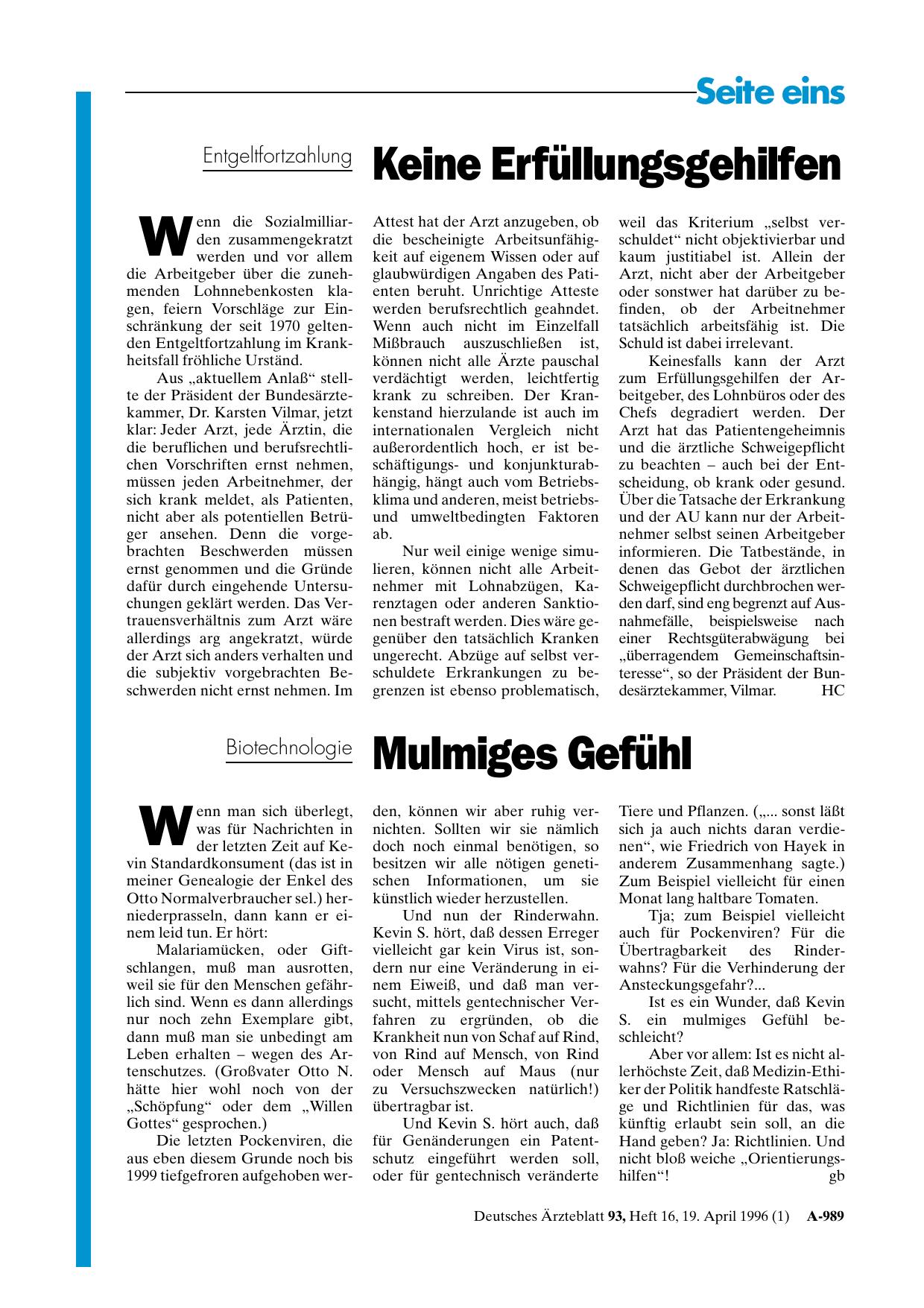 Vorschauseite 1: Biotechnologie: Mulmiges Gefühl