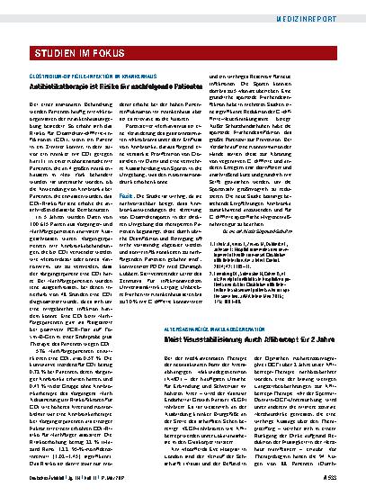 Vorschauseite 1: Clostridium-difficile-Infektion im Krankenhaus: Antibiotikatherapie ist Risiko für nachfolgende Patienten