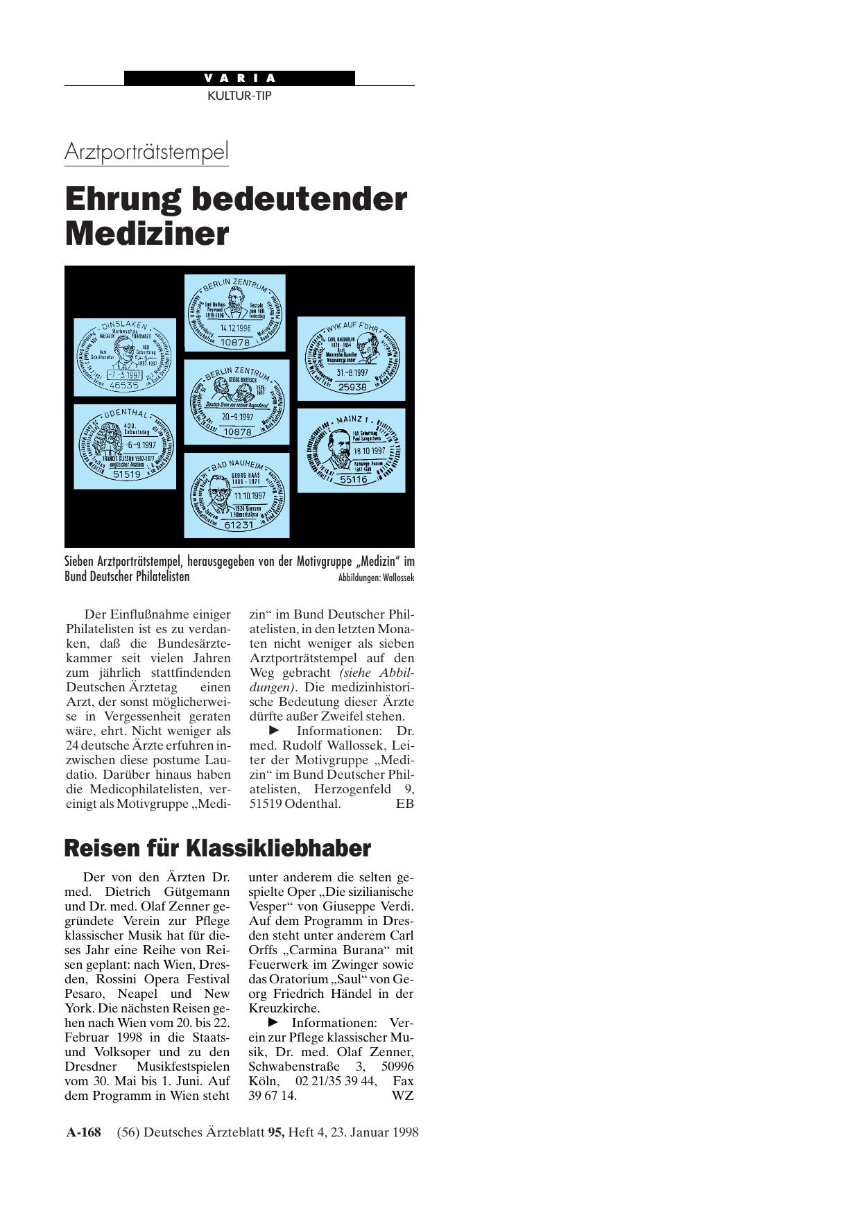 Vorschauseite 1: Arztporträtstempel: Ehrung bedeutender Mediziner